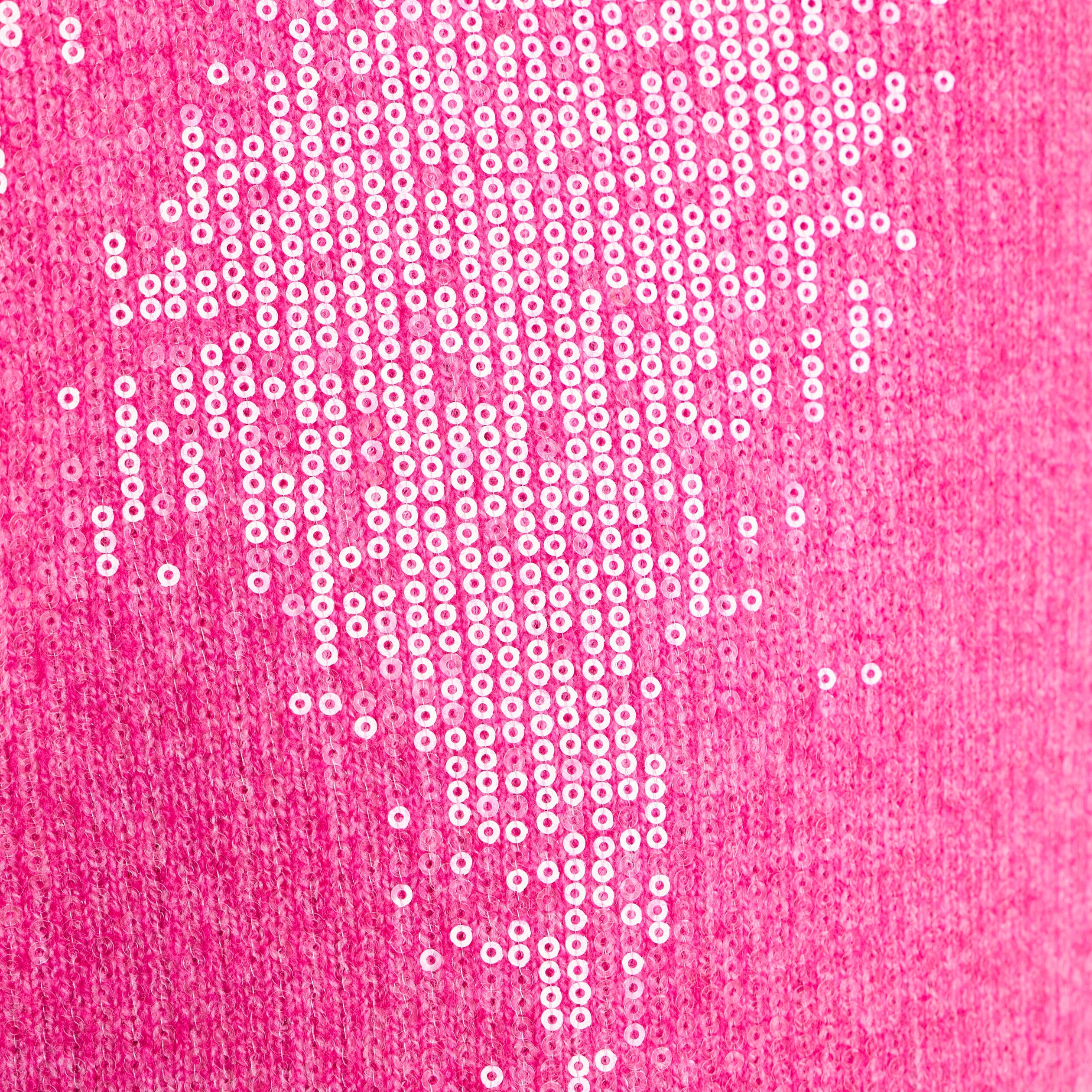 Pull manches longues avec sequins rose fushia femme