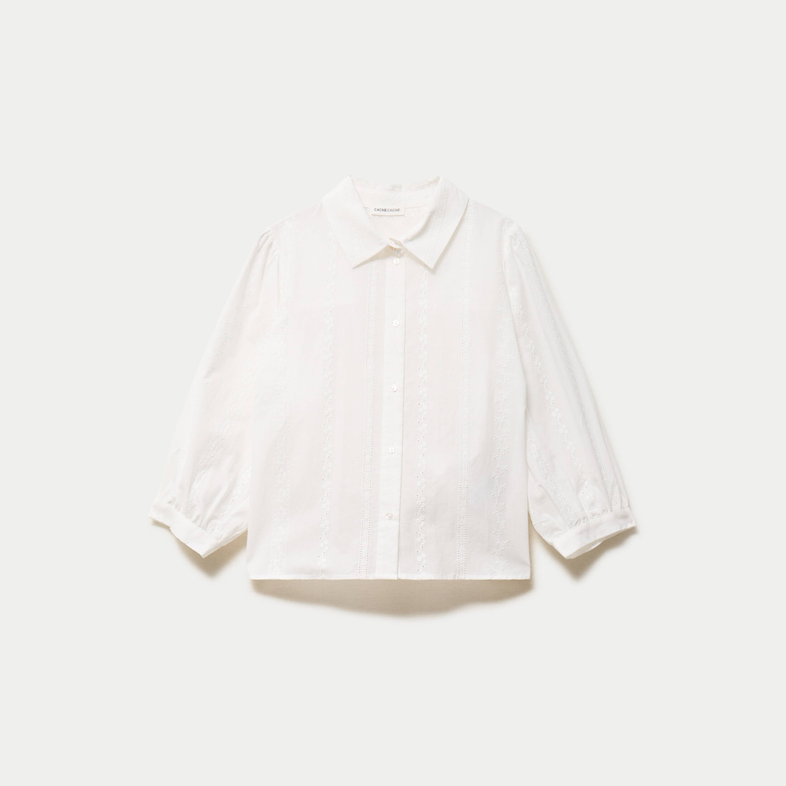 Chemise droite col classique manches 3/4 ecru femme