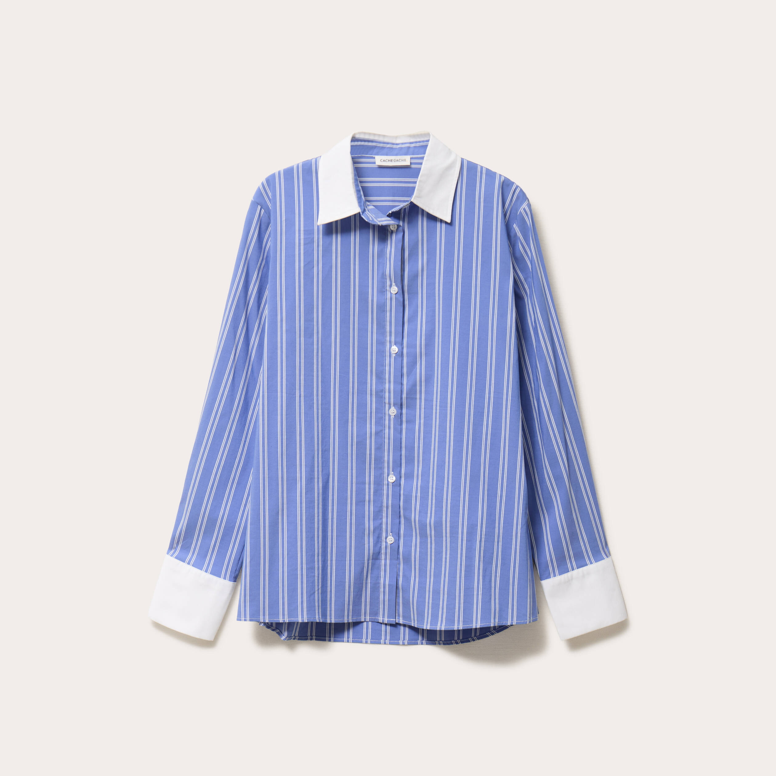 Chemise droite longue manches longues bleu lavande femme