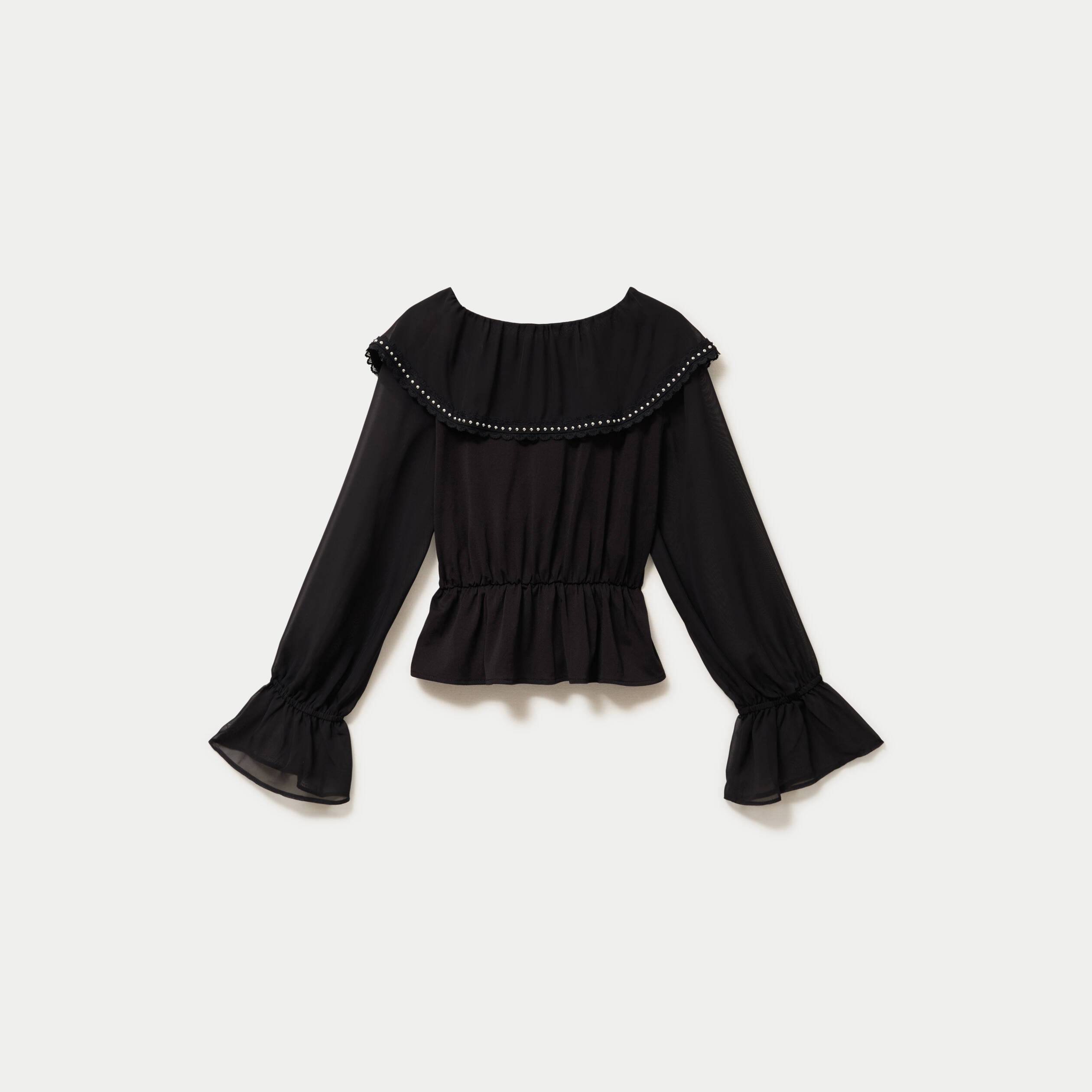 Blouse col claudine bas resserr&eacute; noir femme