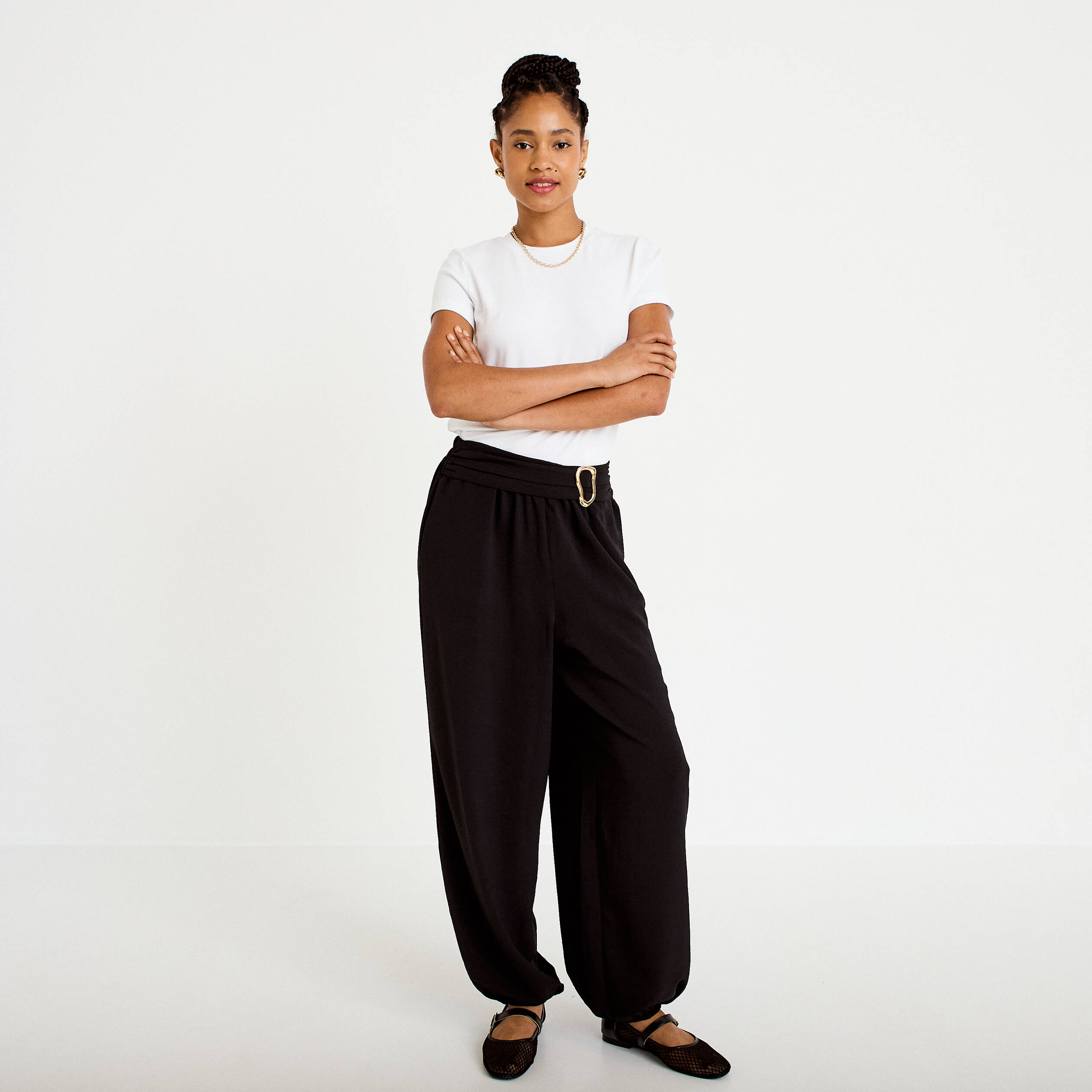 Pantalon bouffant taille standard noir femme