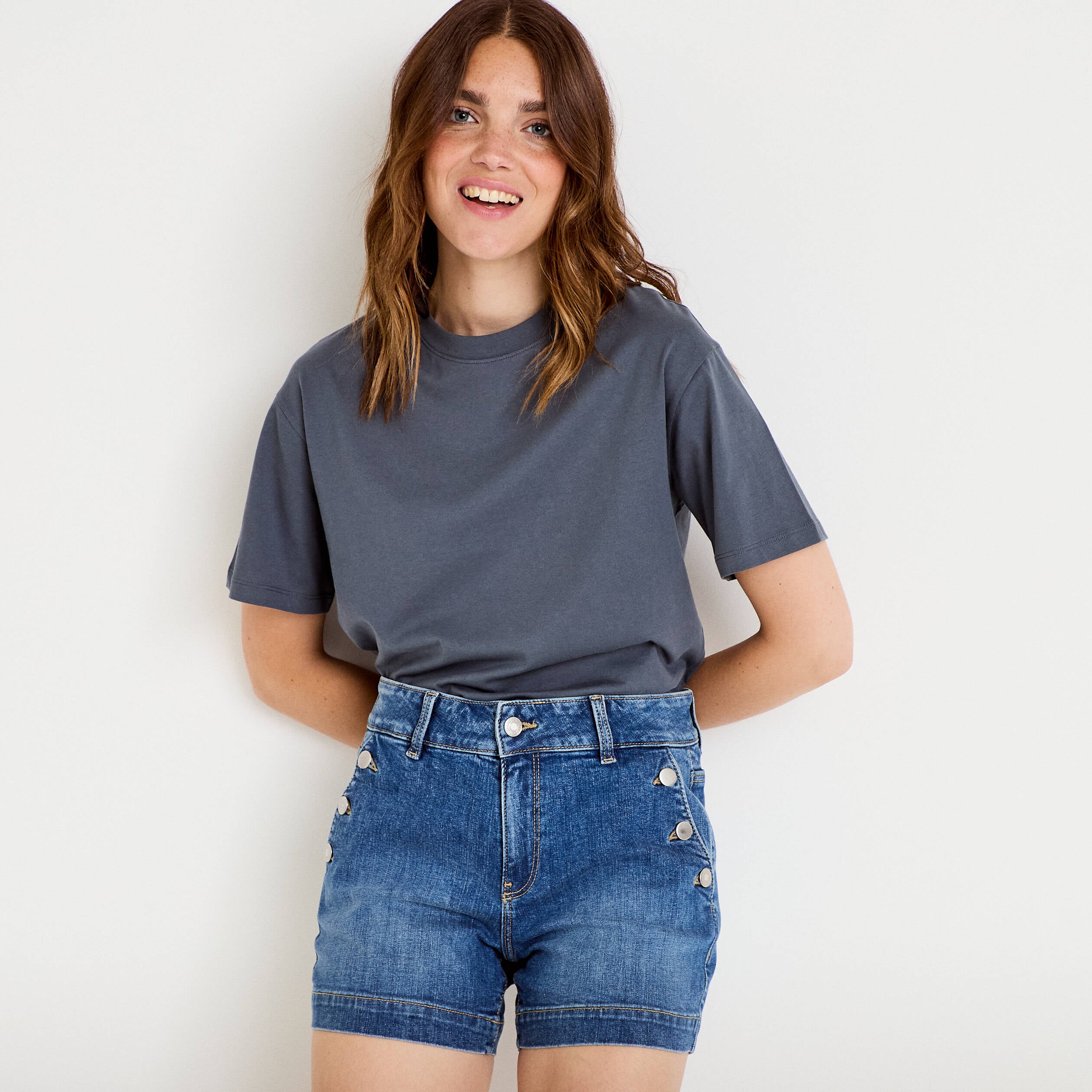 Short en jean denim double stone femme
