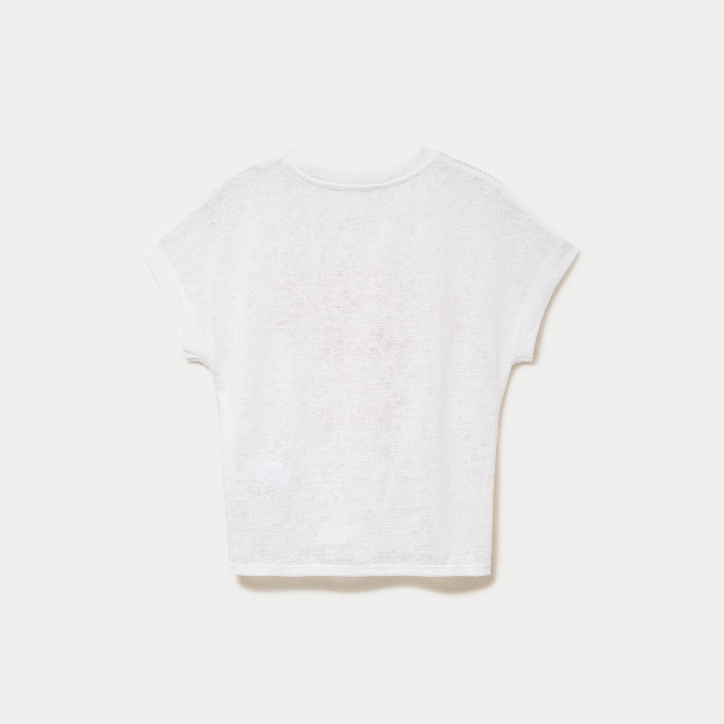 T-shirt droit cropped manches courtes ecru femme