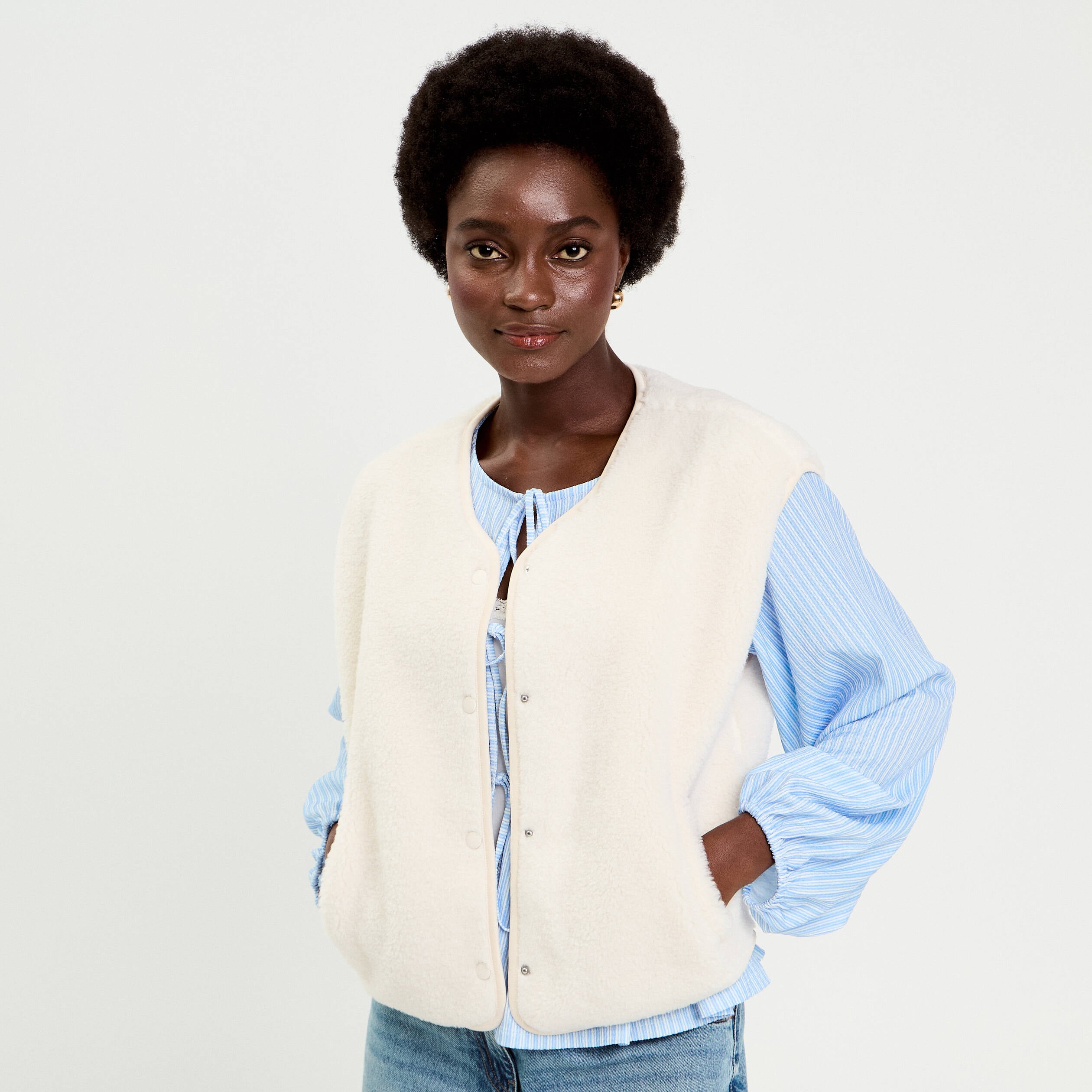 Gilet sans manches effet polaire ecru femme