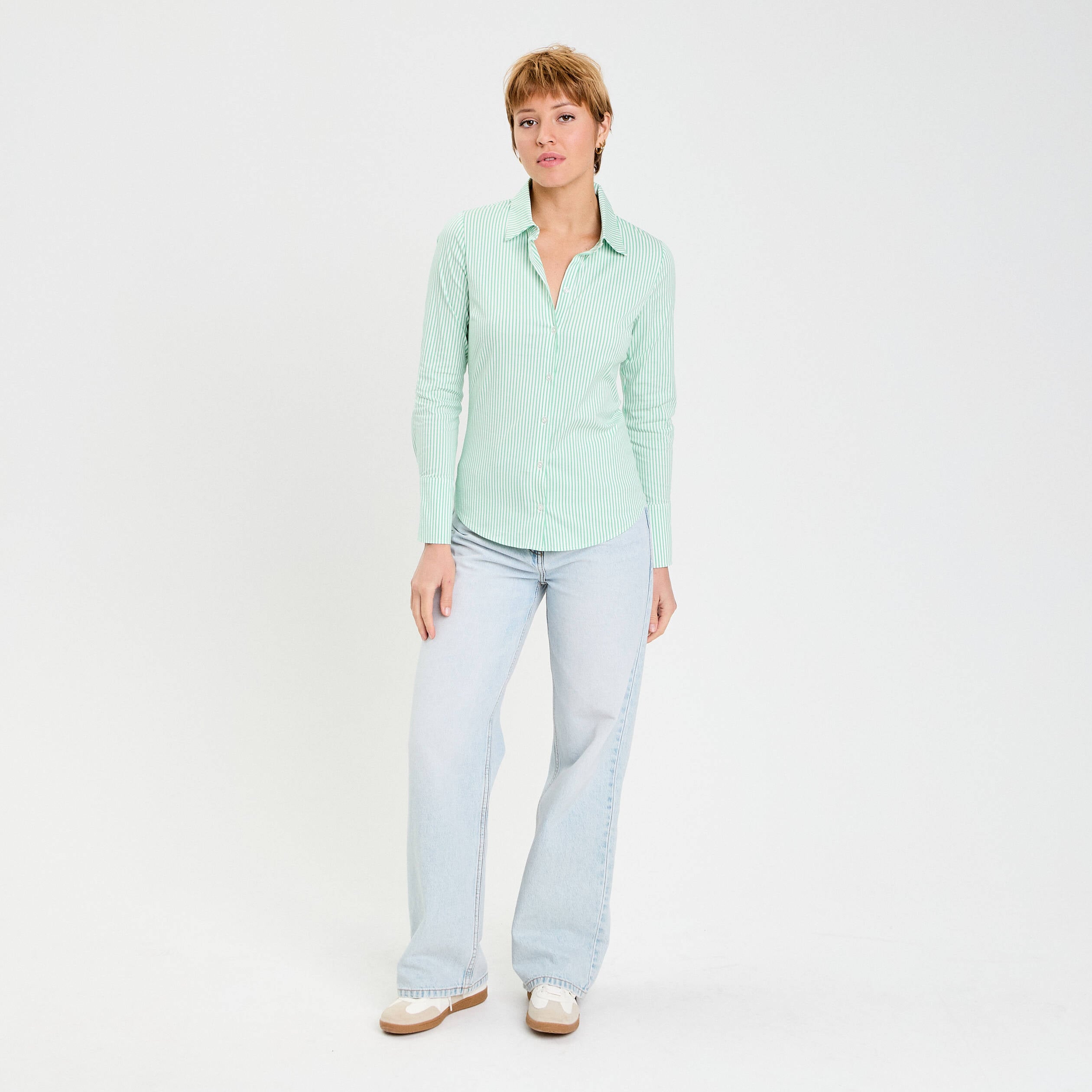 Chemise manches longues vert femme