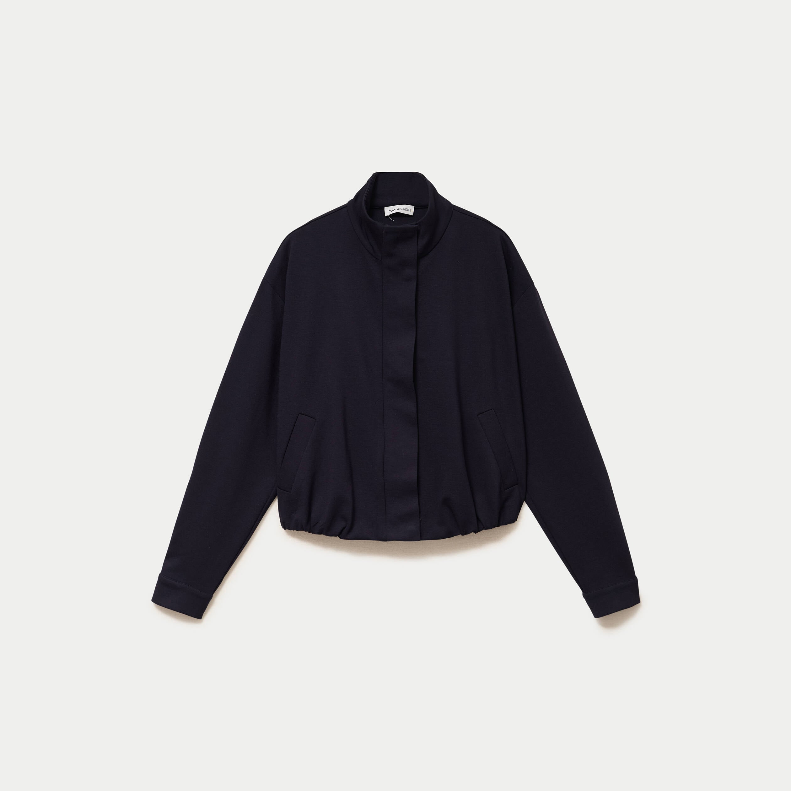 Veste cropped bas resserr&eacute; bleu marine femme