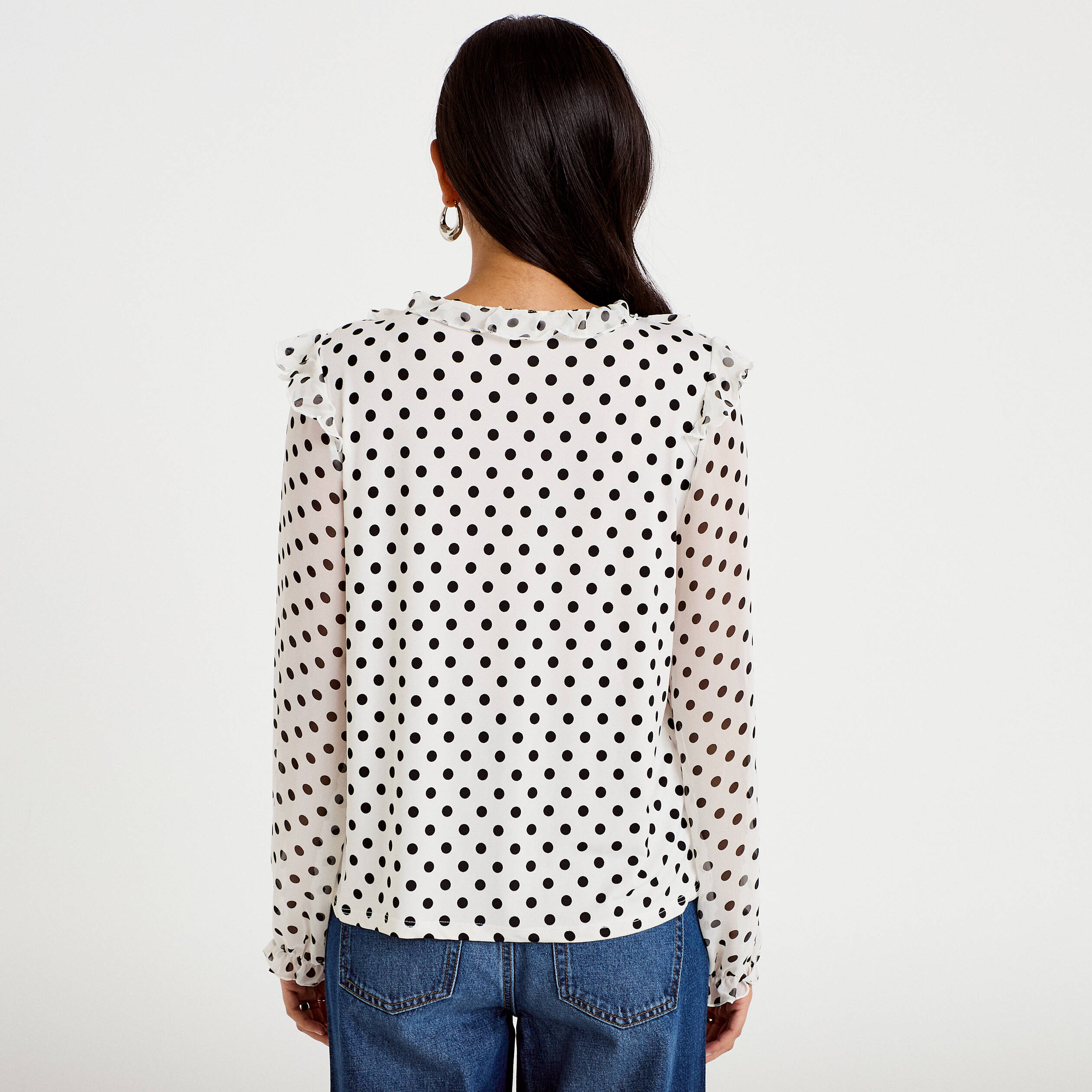 Blouse droite voile manches longues blanc femme