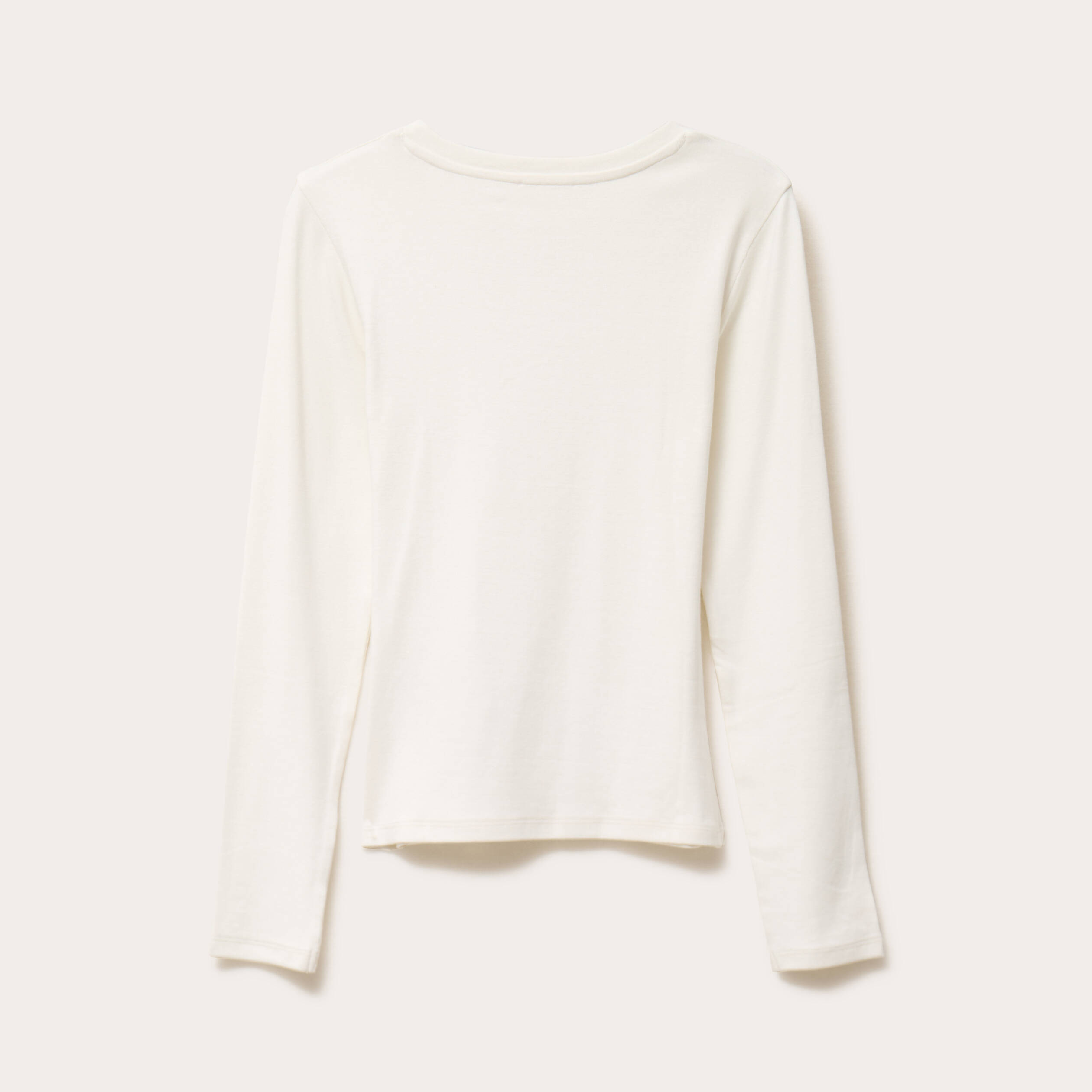 T-shirt cintr&eacute; col rond manches longues ecru femme
