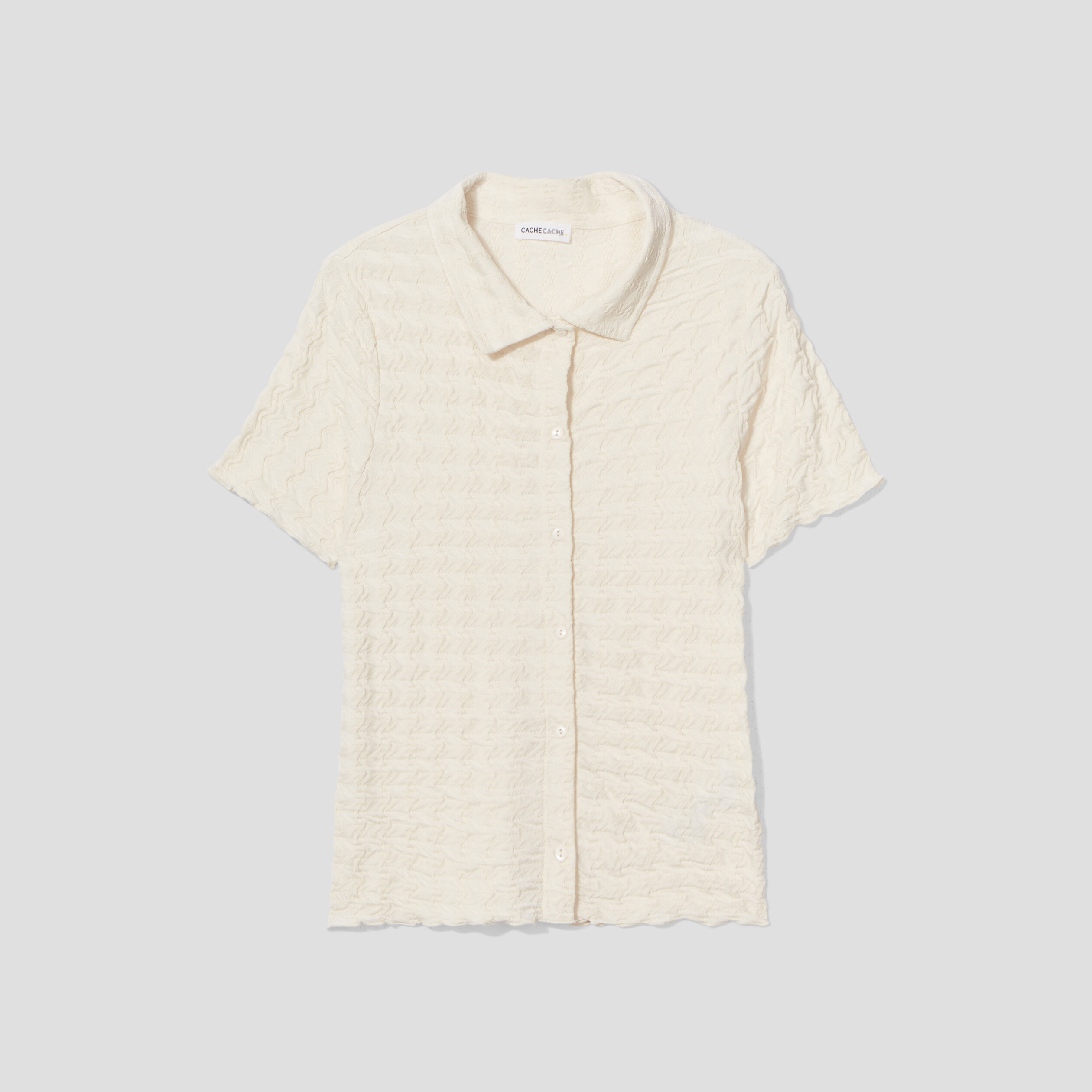 Blouse manches courtes gaufr&eacute; ecru femme