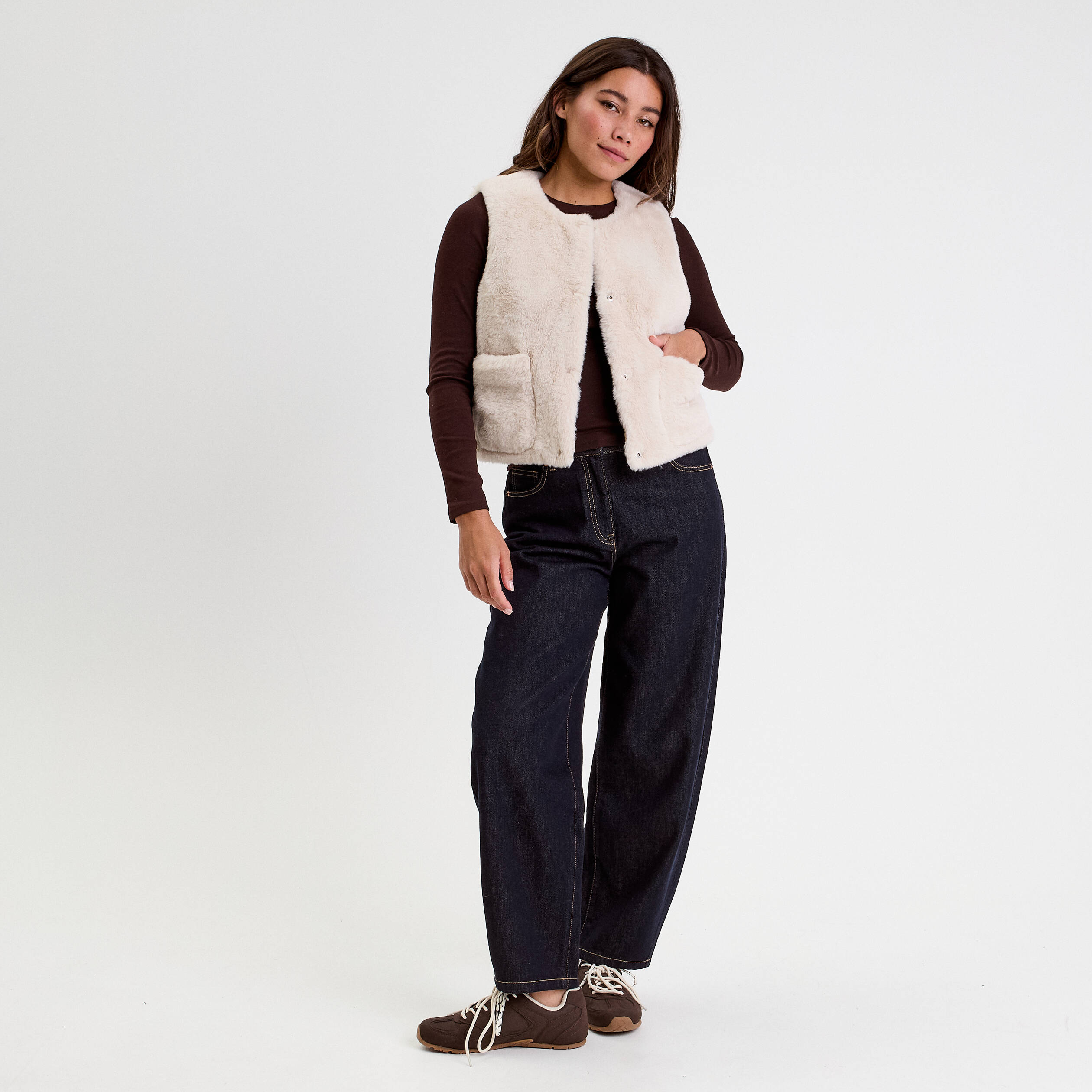 Gilet r&eacute;versible sans manches ivoire femme