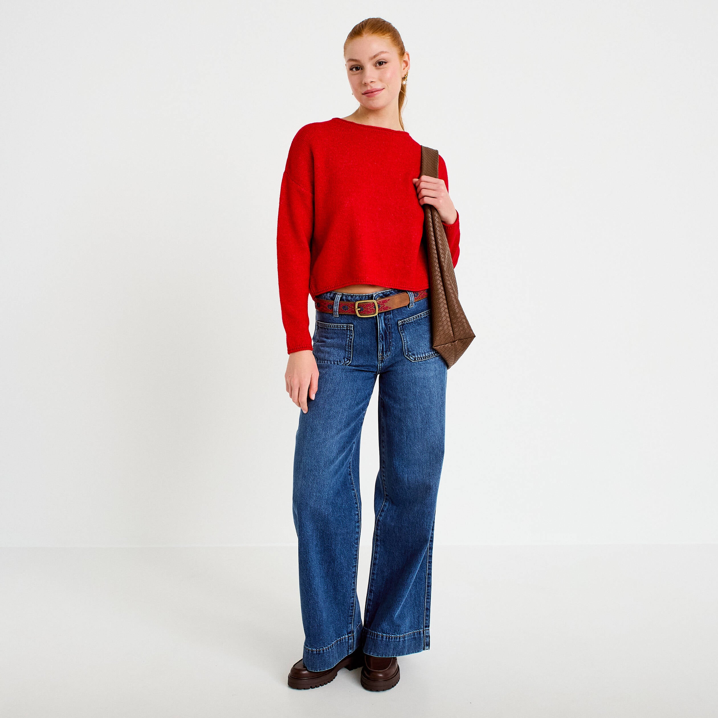 Pull manches longues rouge femme