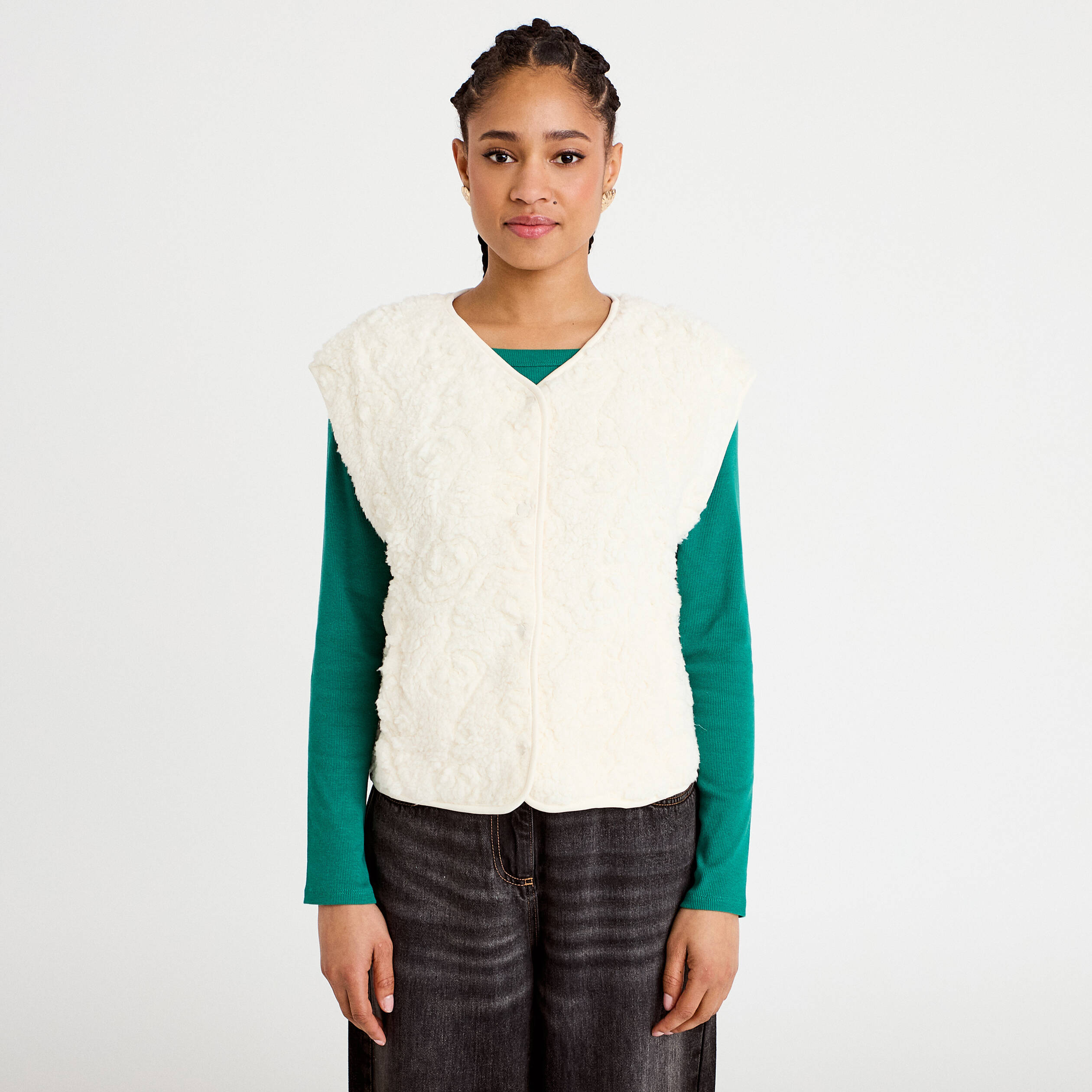 Gilet sans manches effet polaire ecru femme