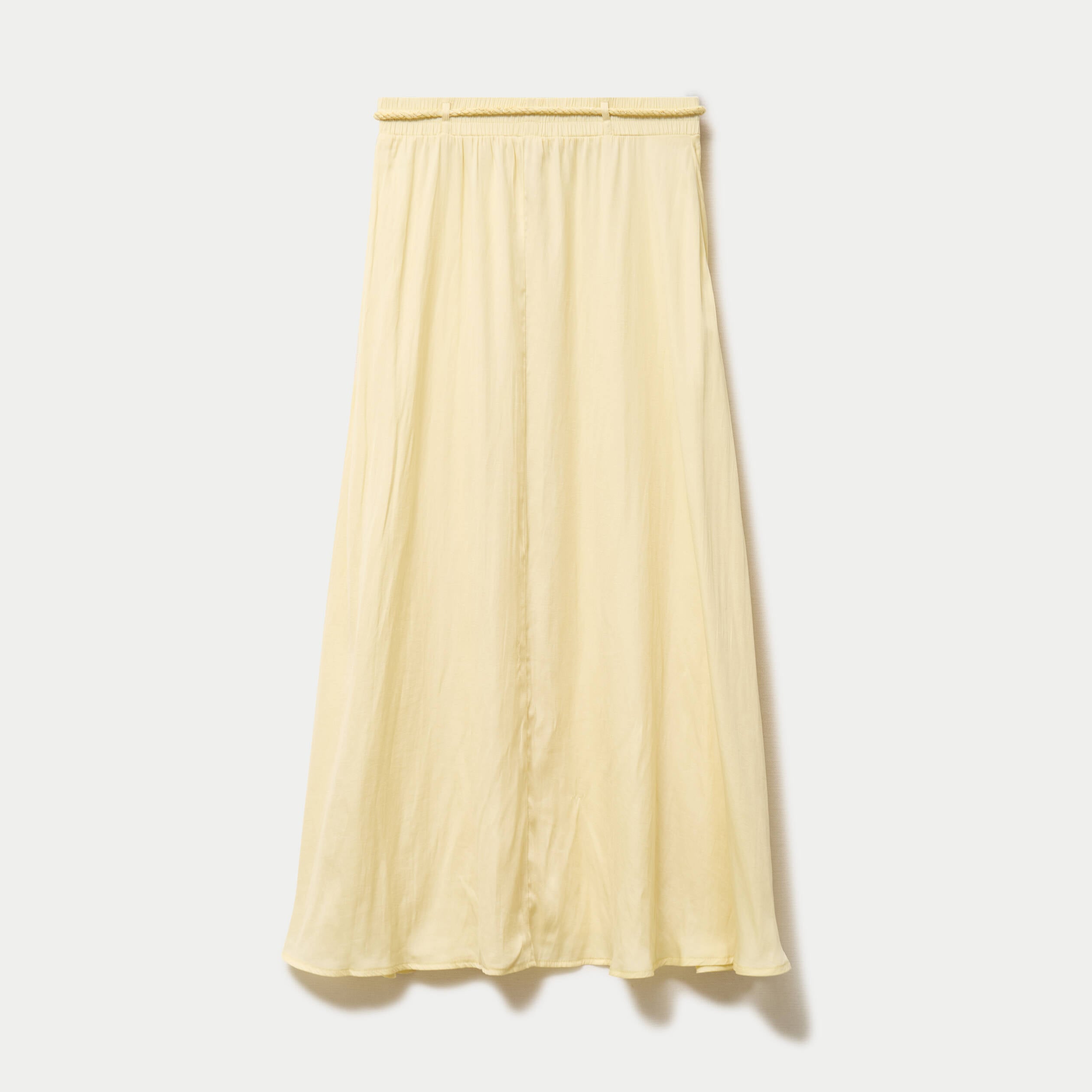 Jupe longue &eacute;vas&eacute;e satin jaune clair femme