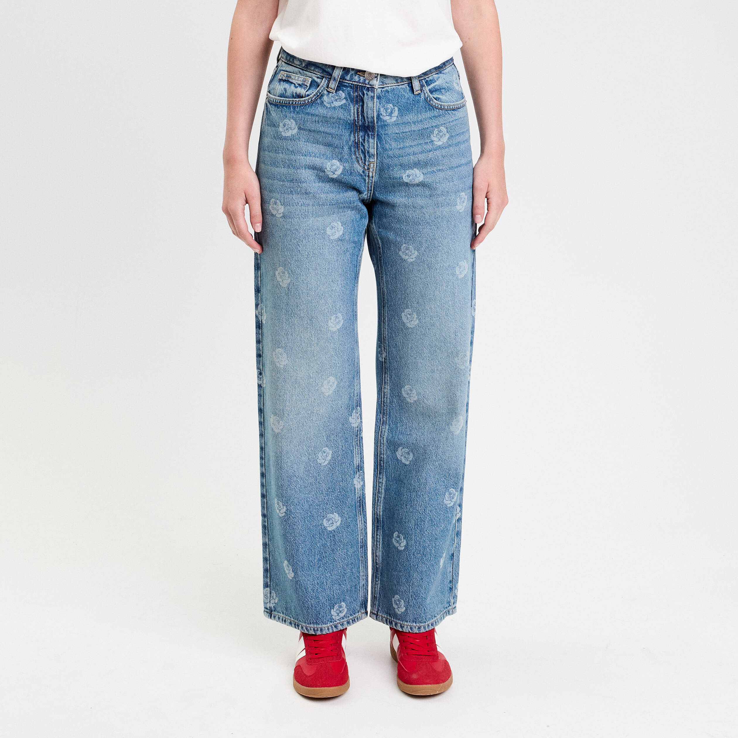 Jean wide leg imprim&eacute; denim double stone femme