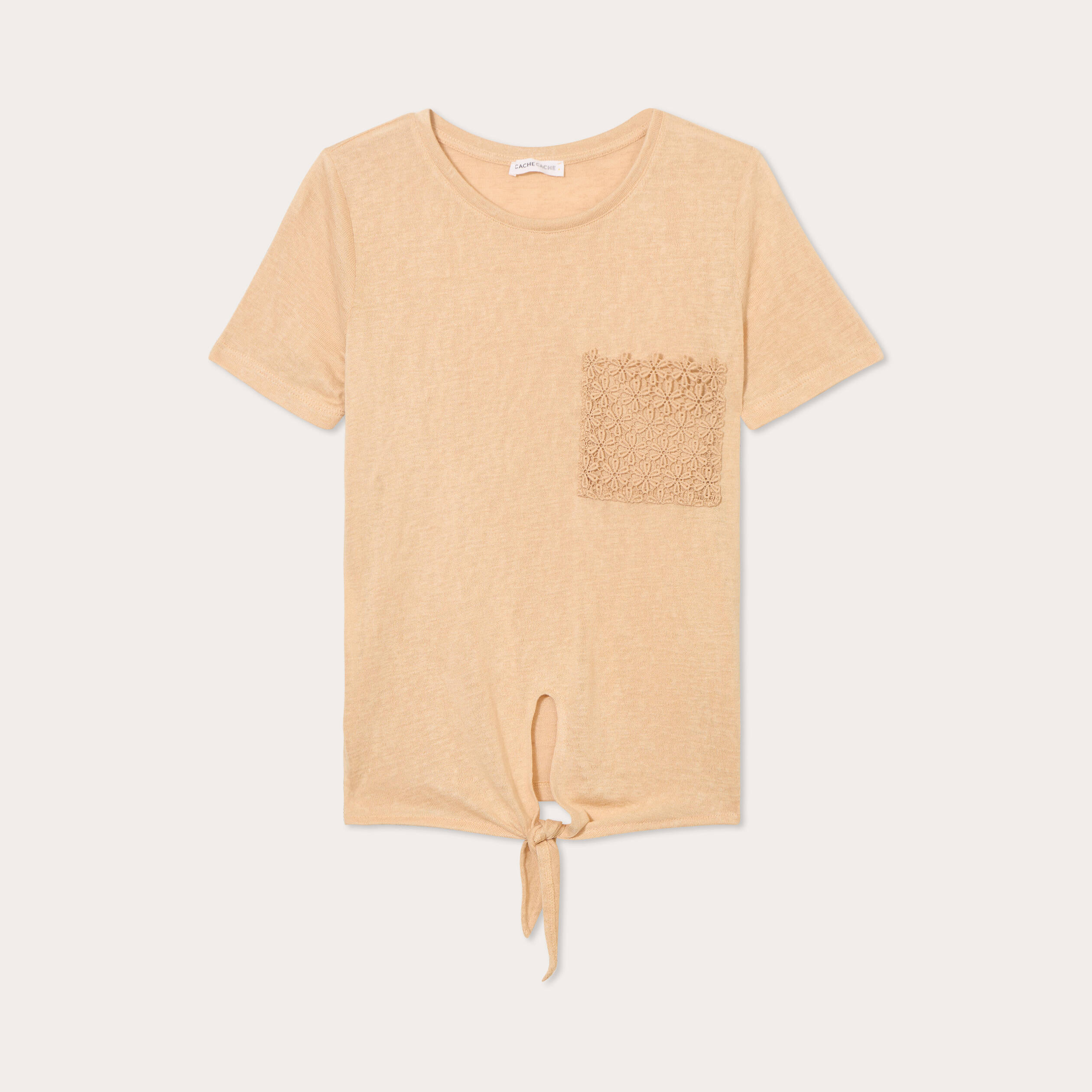 T-shirt d&eacute;tail noeud sable femme