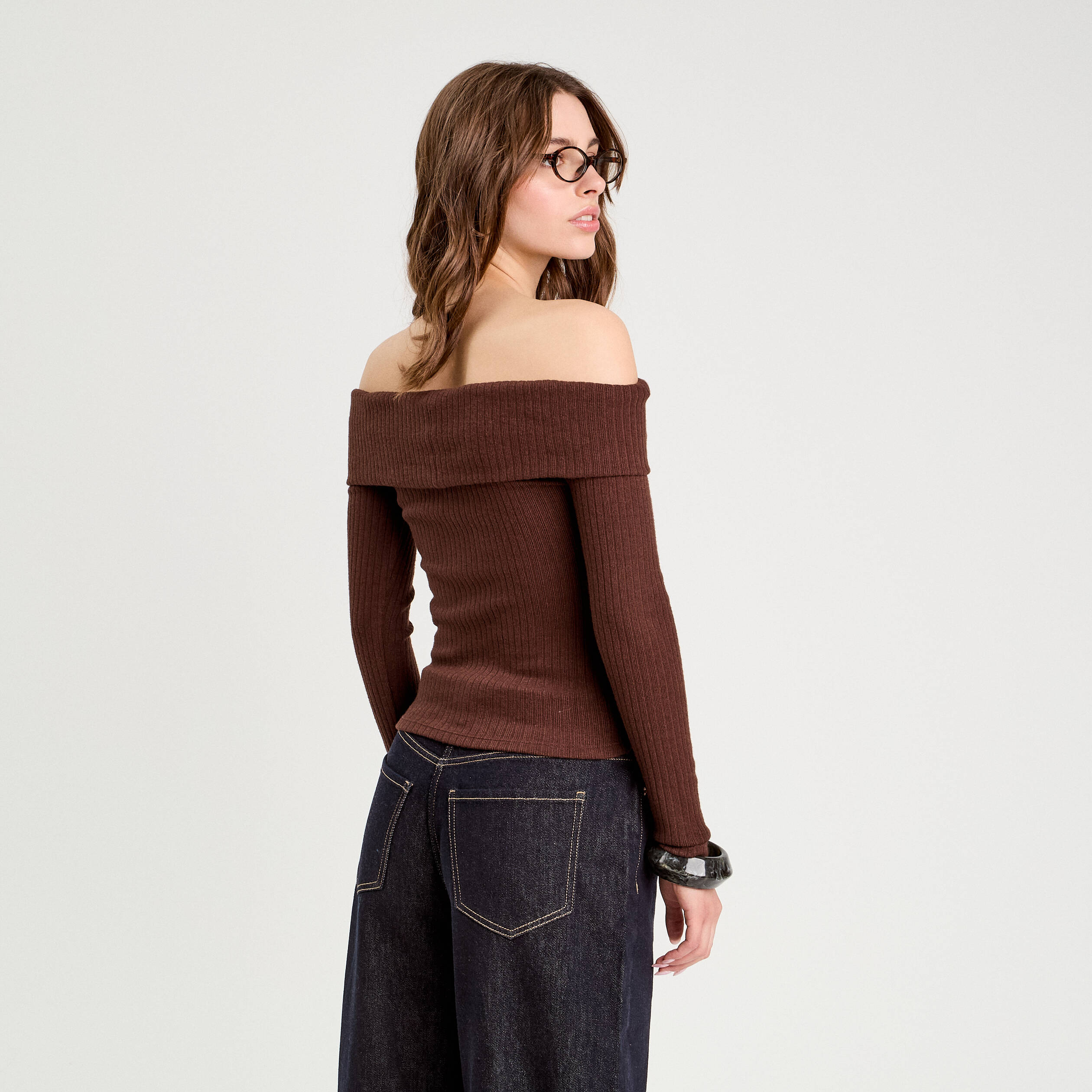 T-shirt manches longues marron fonc&eacute; femme