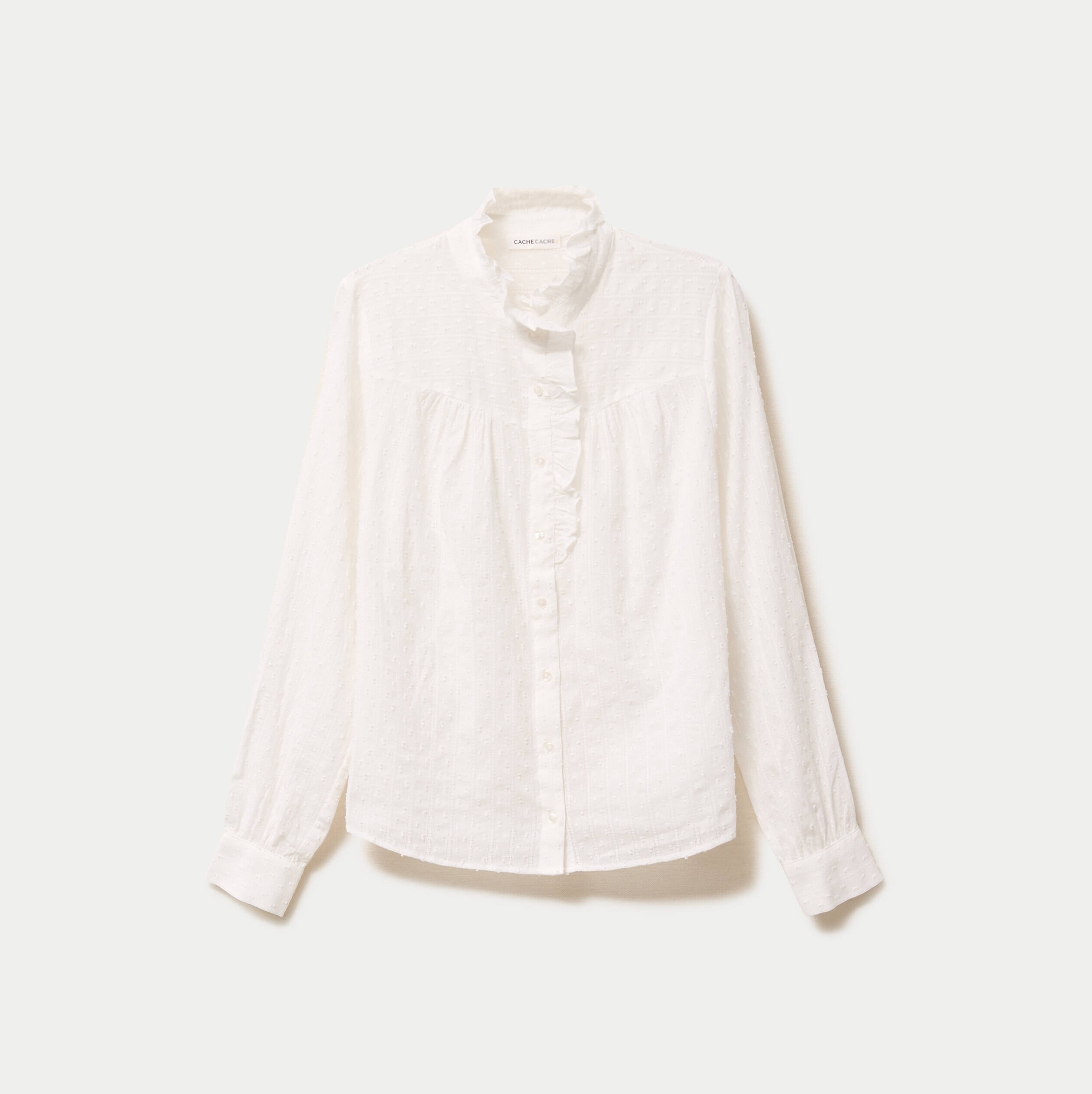 Chemise col montant manches longues ecru femme