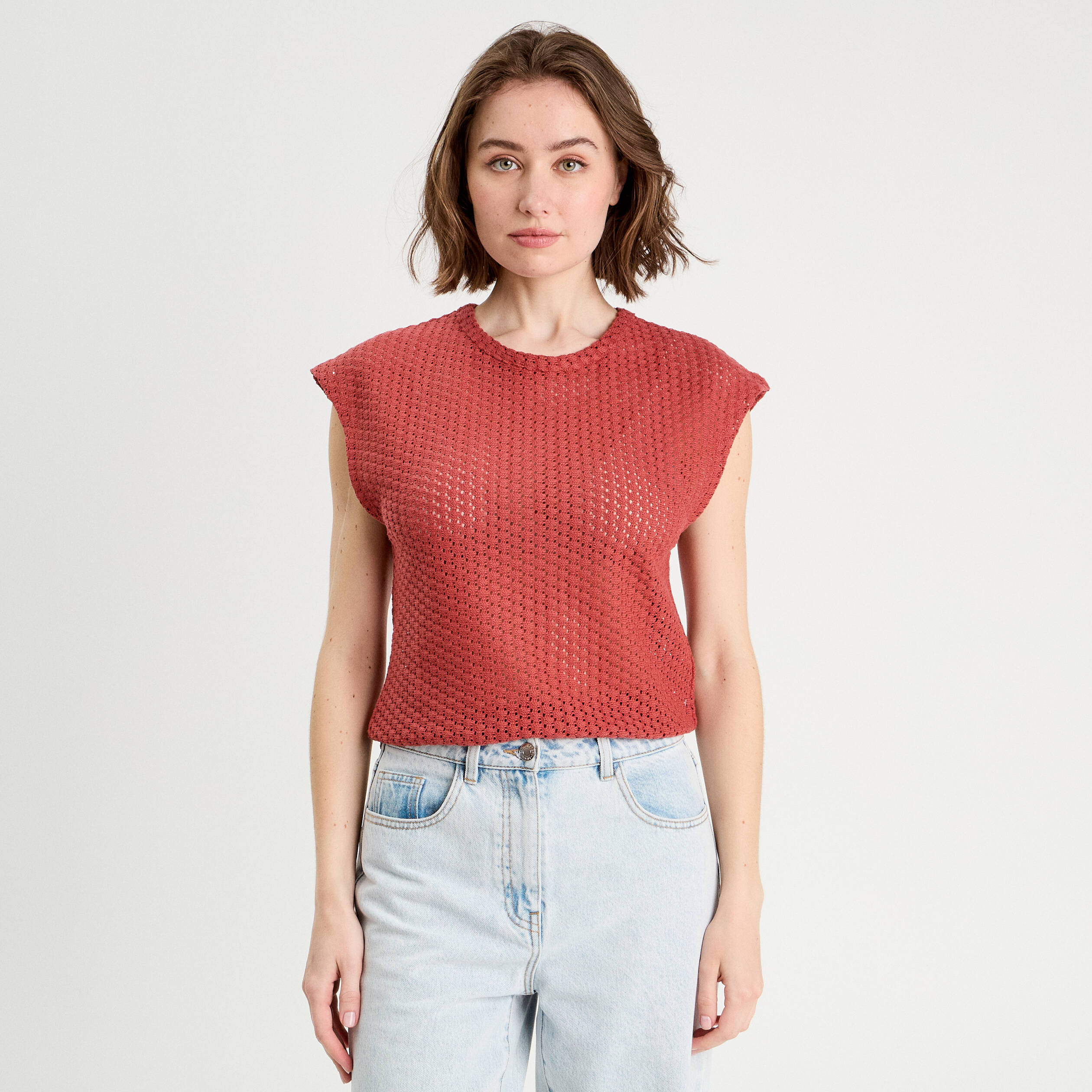D&eacute;bardeur ajour&eacute; vieux rose femme