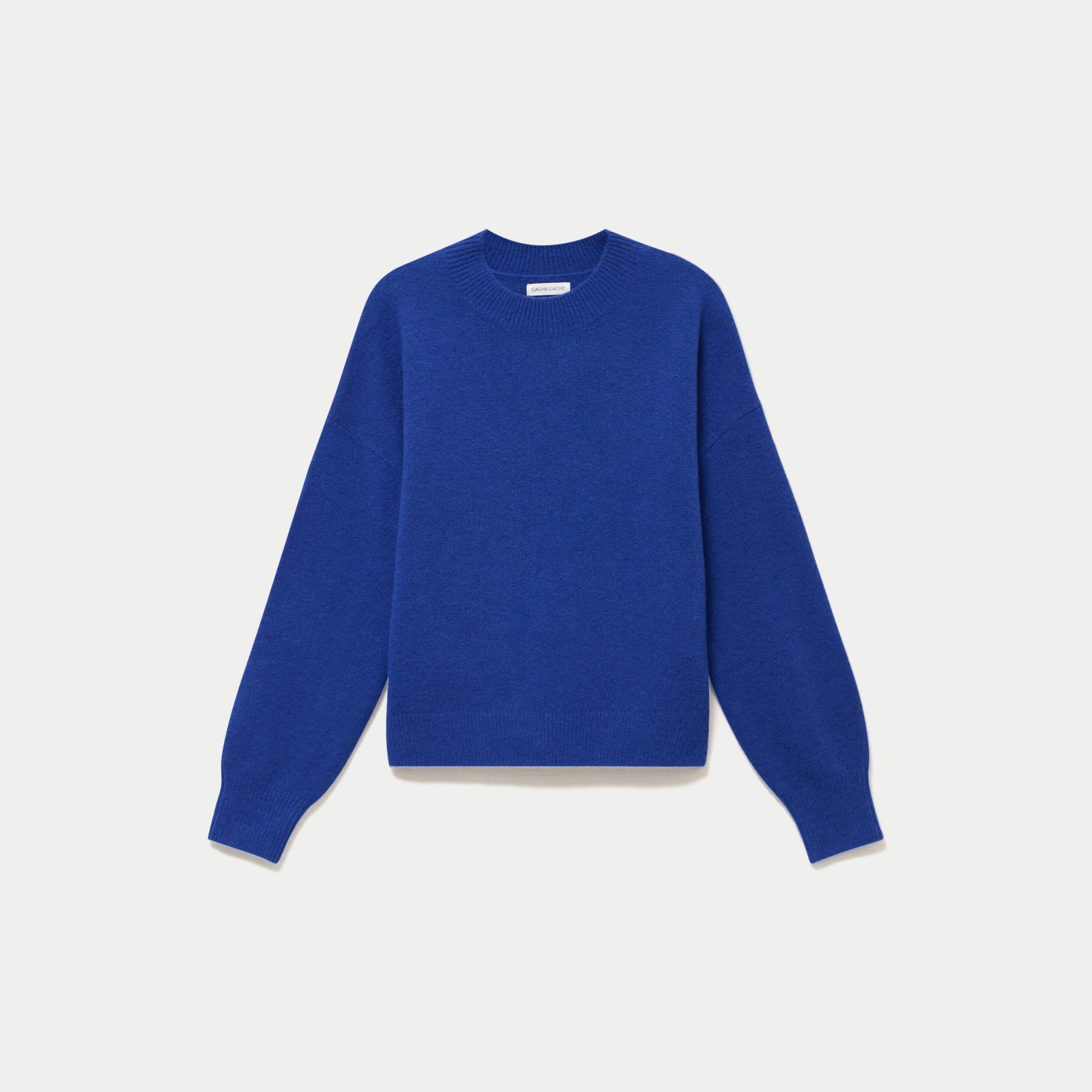 Pull col rond bleu electrique femme