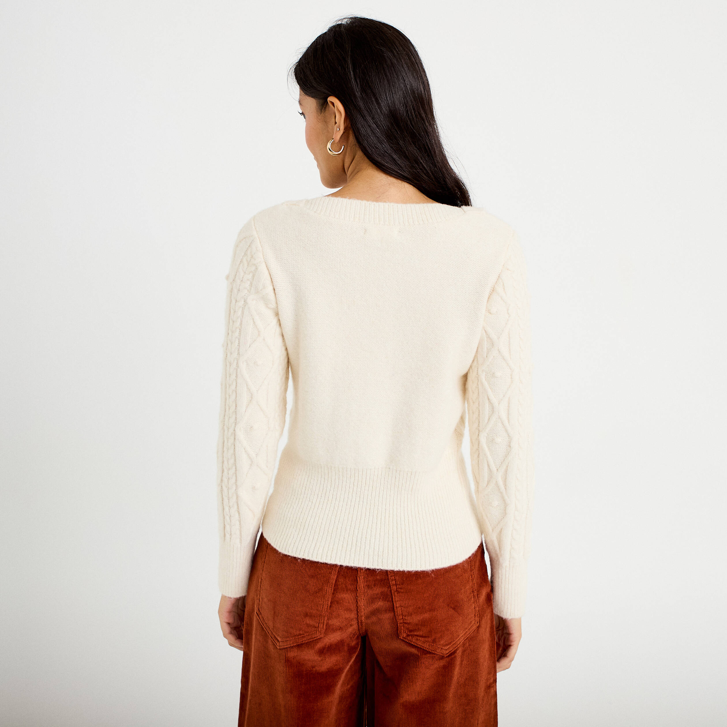 Pull col bateau manches longues ivoire femme