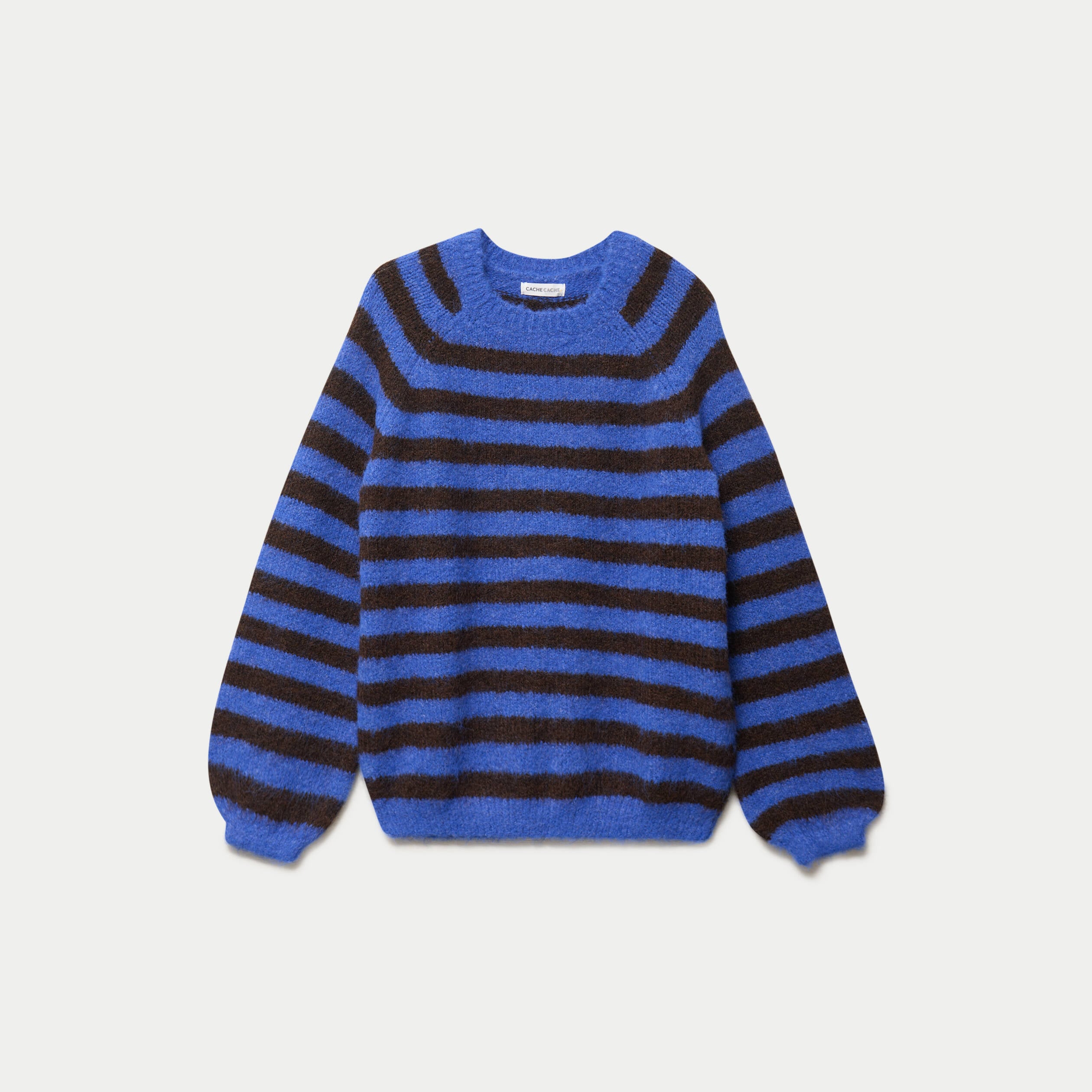 Pull ample col rond manches longues bleu electrique femme