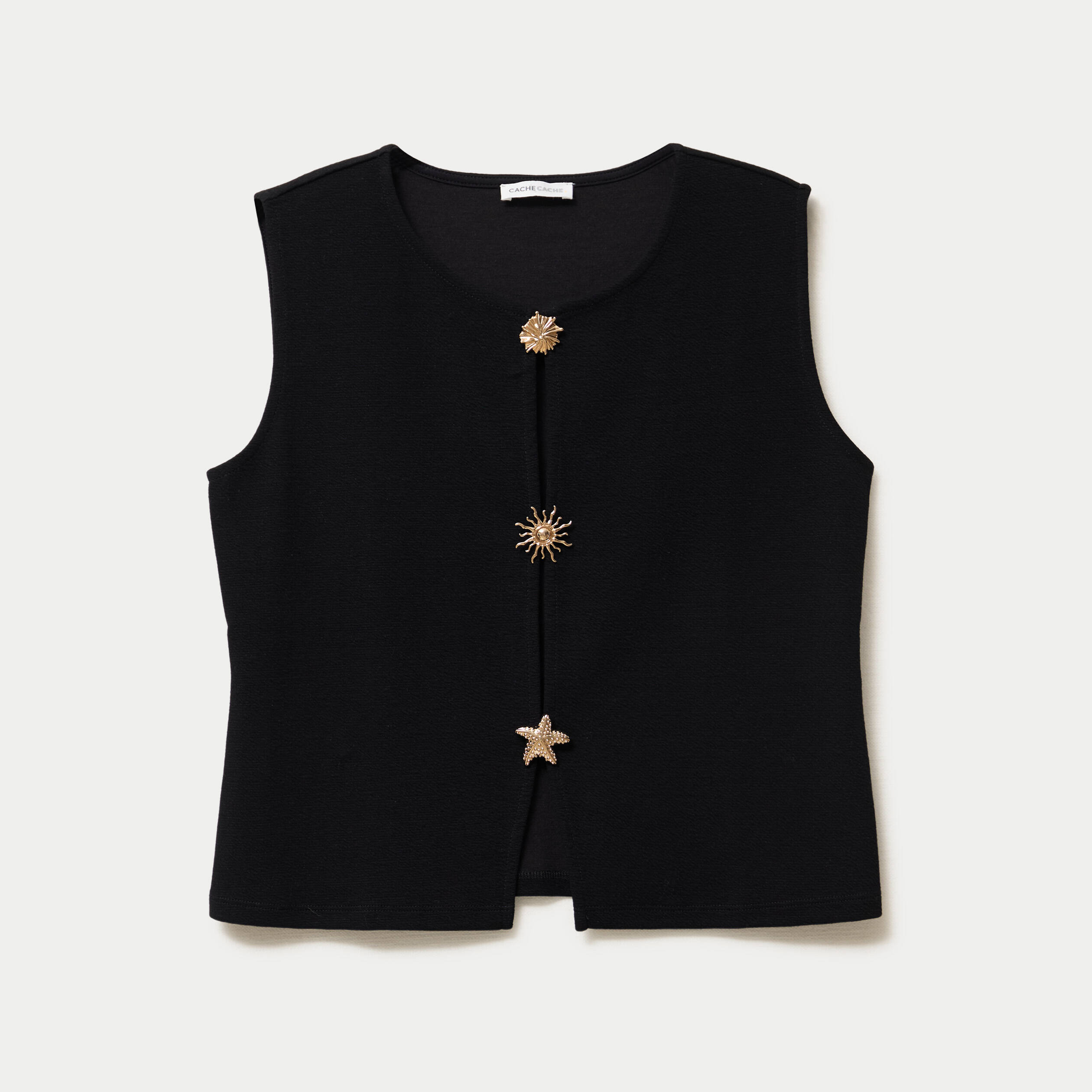 Gilet sans manches col rond noir femme