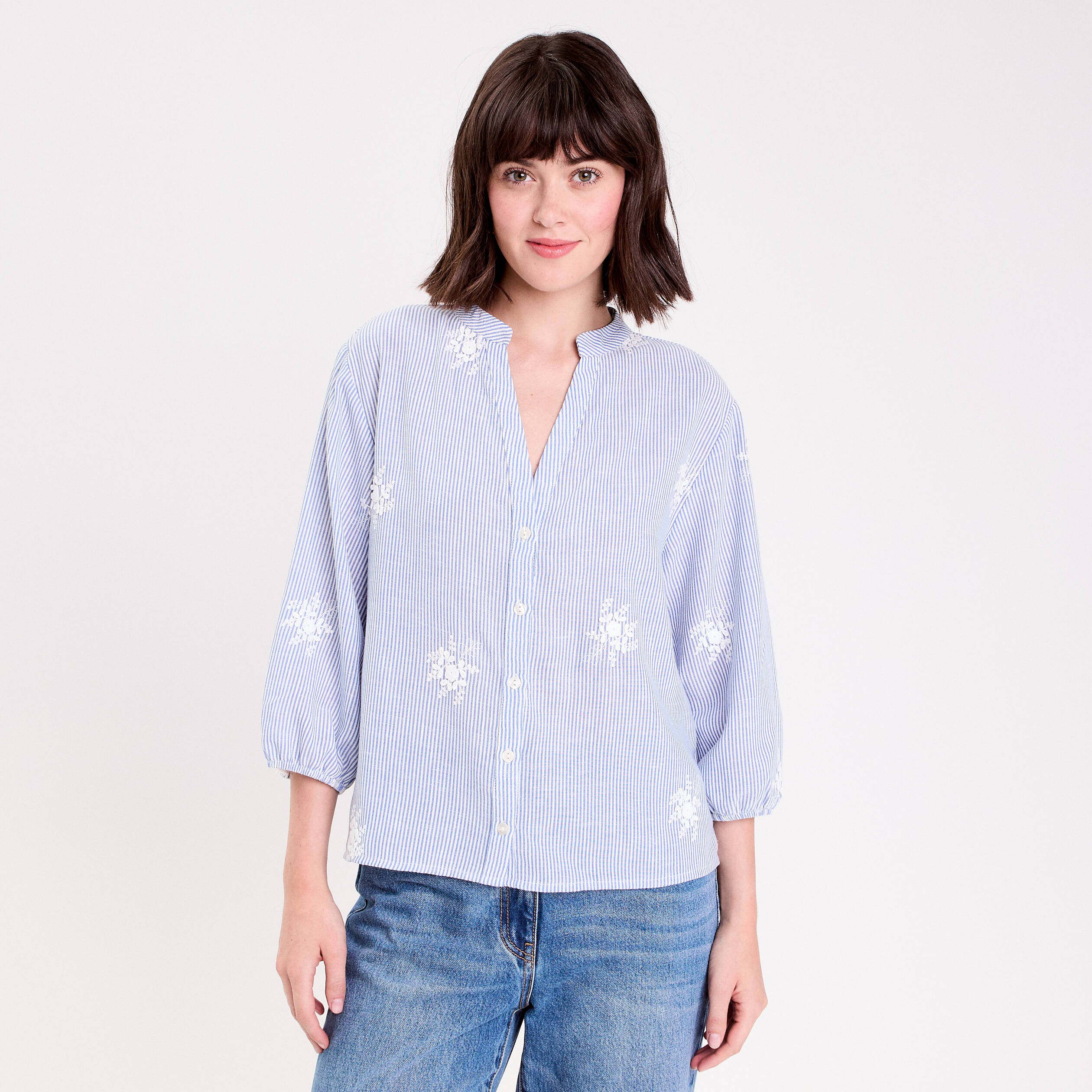 Blouse col tunisien blanc femme