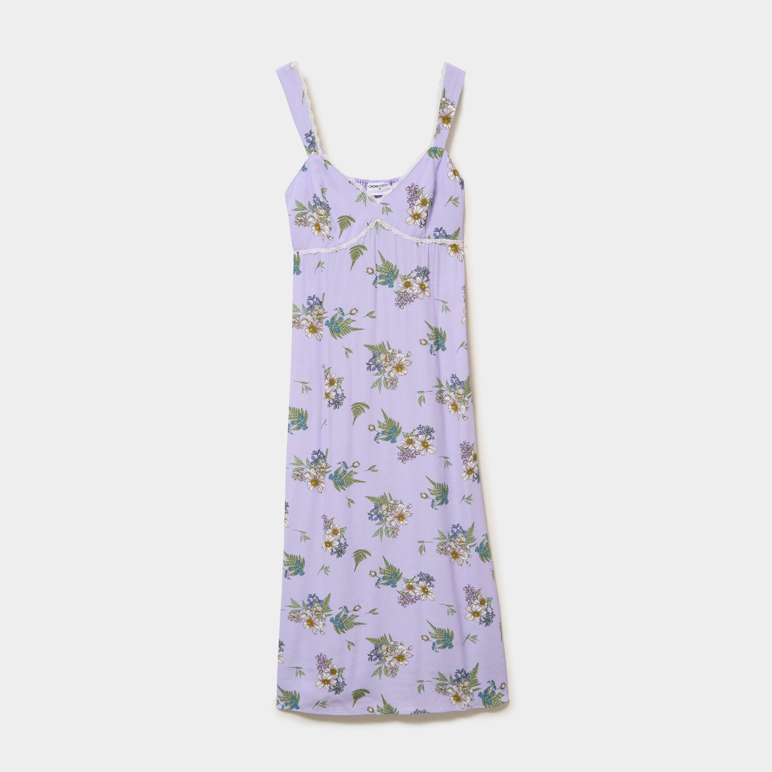 Robe longue &eacute;vas&eacute;e col coeur Bridgerton violet clair femme
