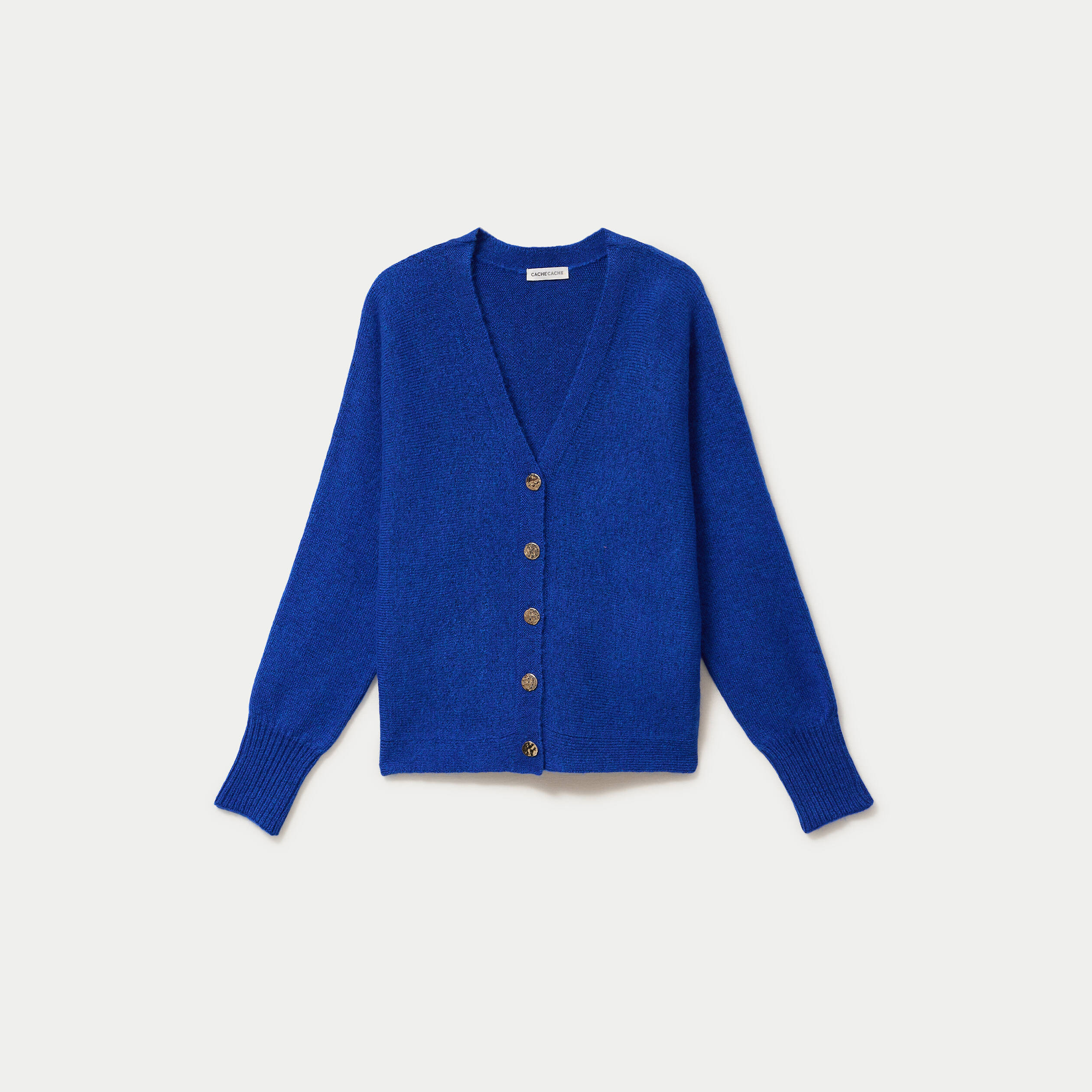 Gilet ajust&eacute; col v manches longues bleu electrique femme