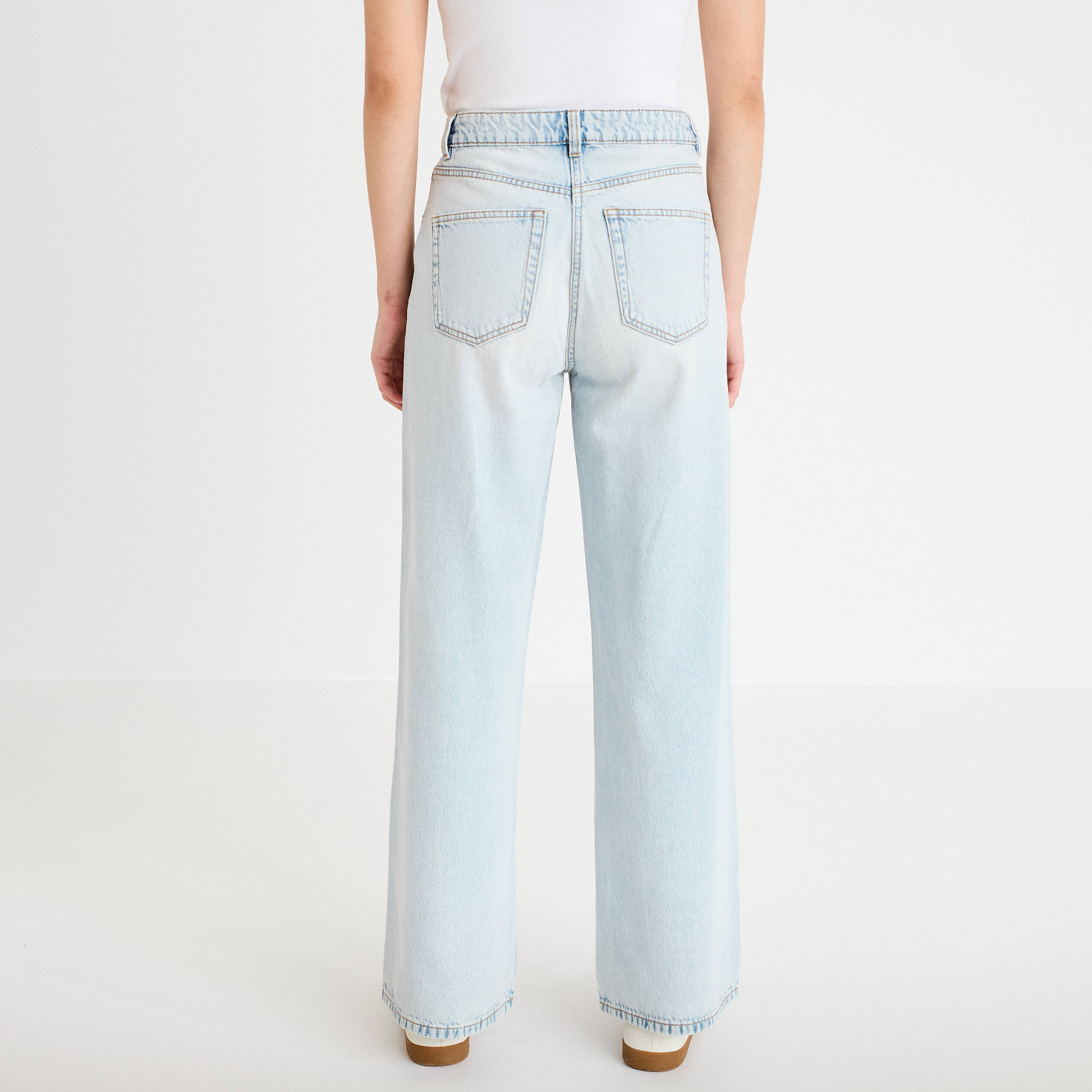 Jeans wide leg taille haute denim bleach femme