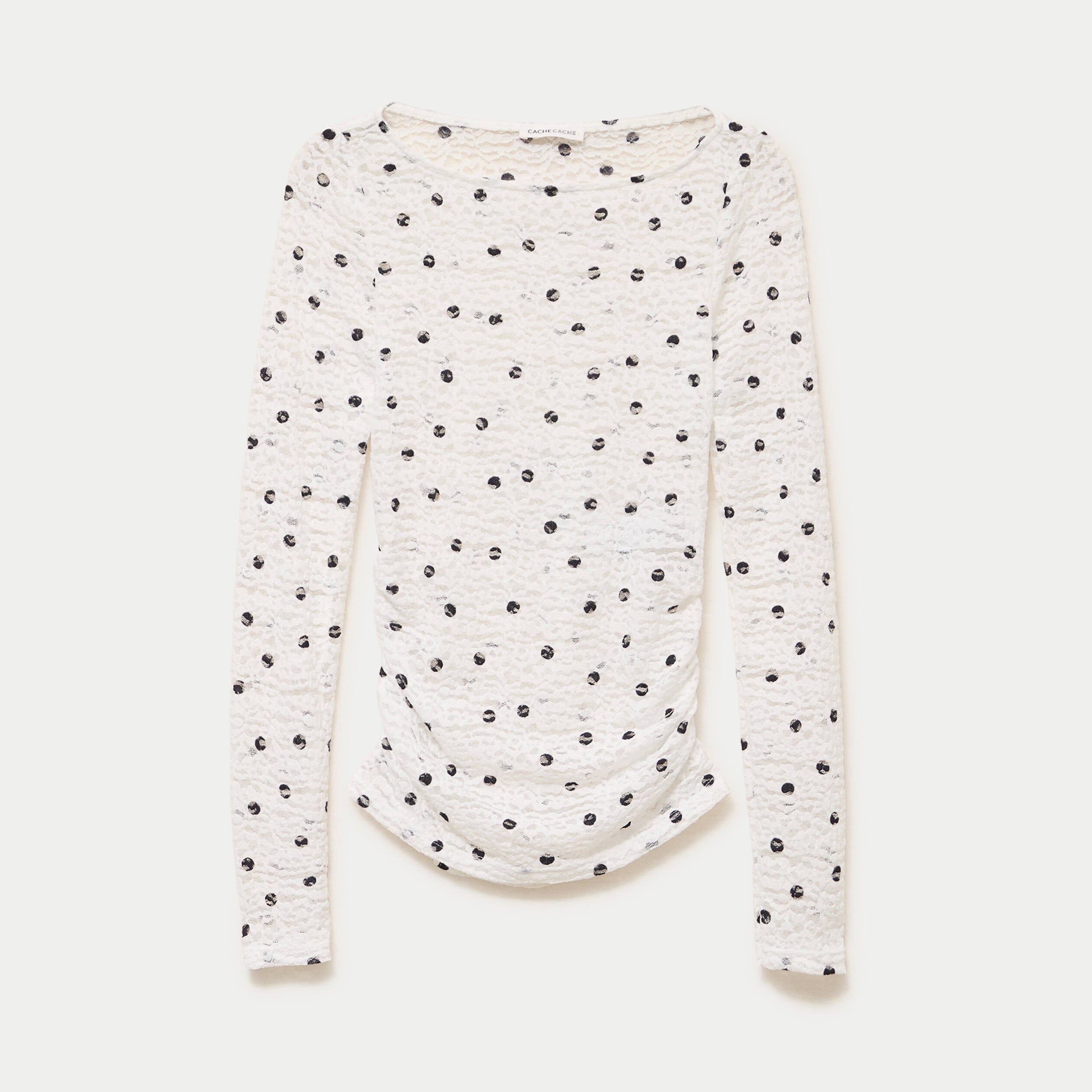Top dentelle pliss&eacute; col bateau blanc femme