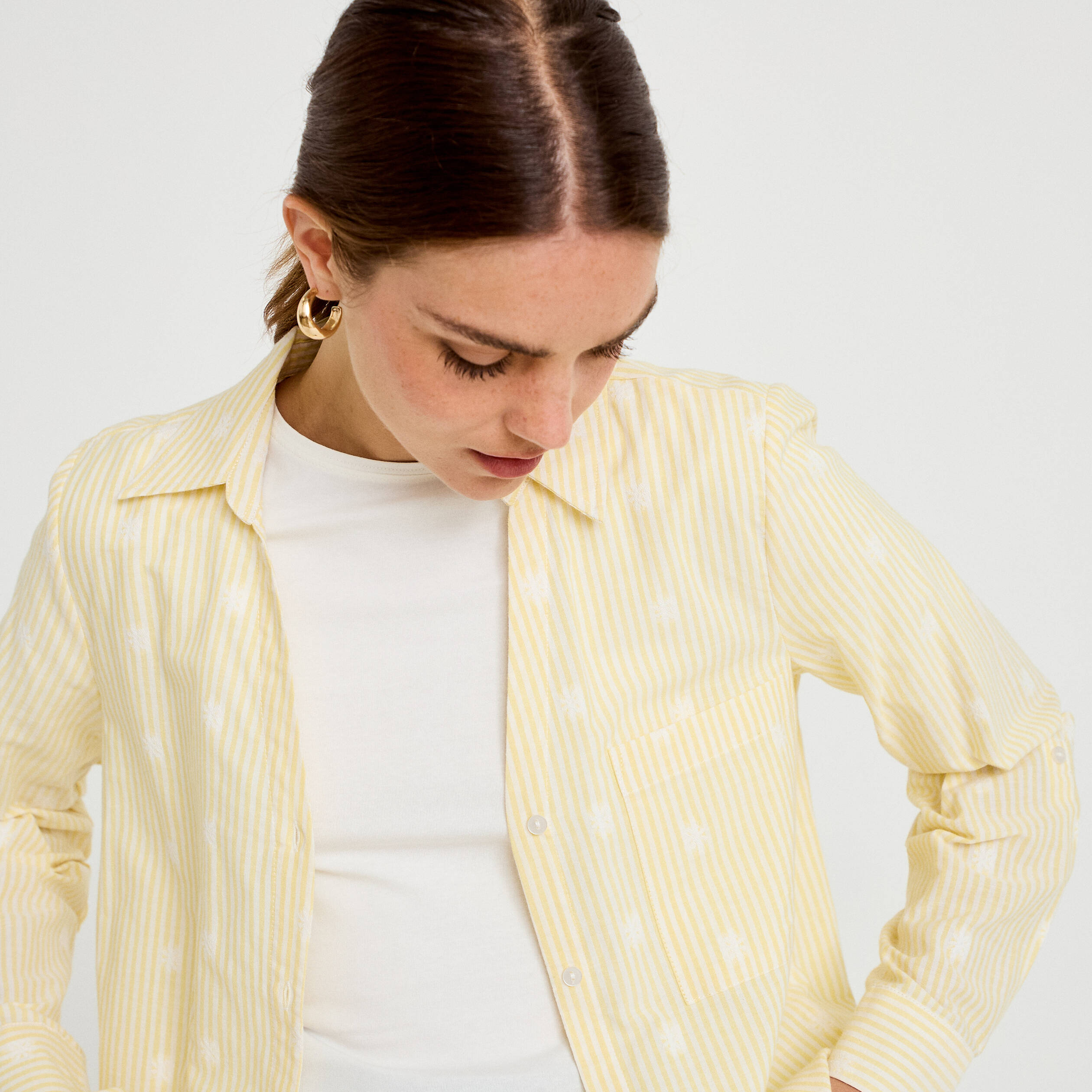 Chemise droite manches longues jaune citron femme