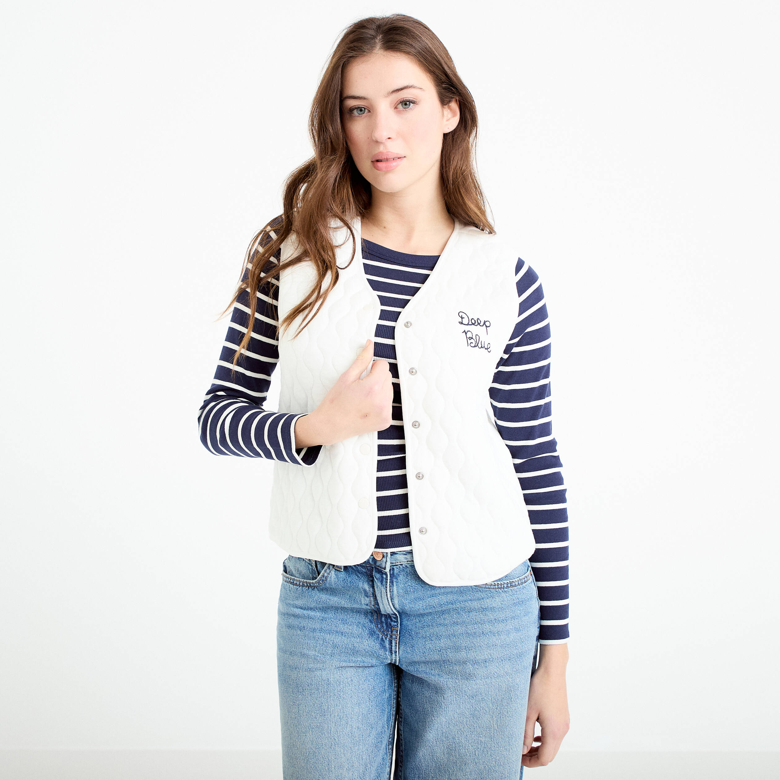 Gilet sans manches matelass&eacute; ecru femme