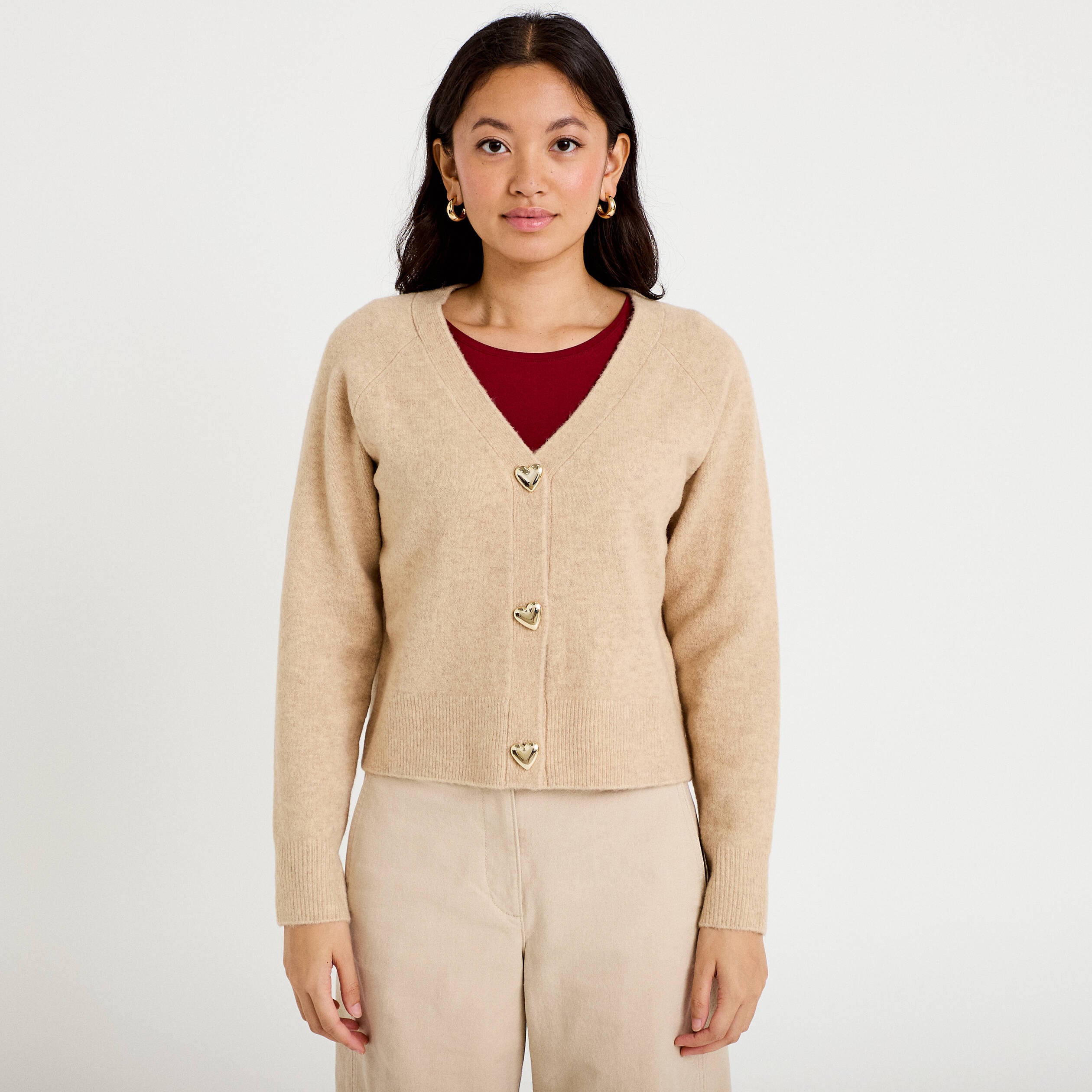 Gilet boutons coeur beige femme