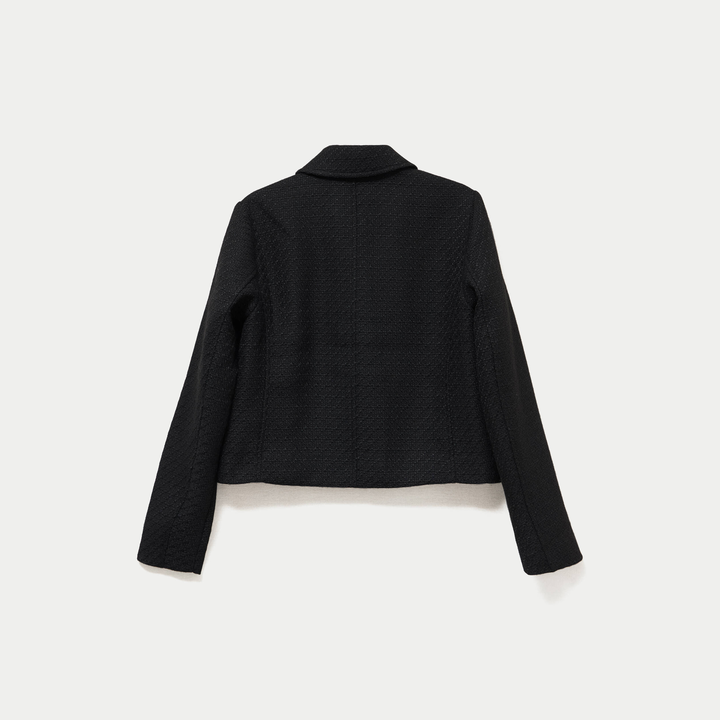 Veste droite en tweed col classique noir femme
