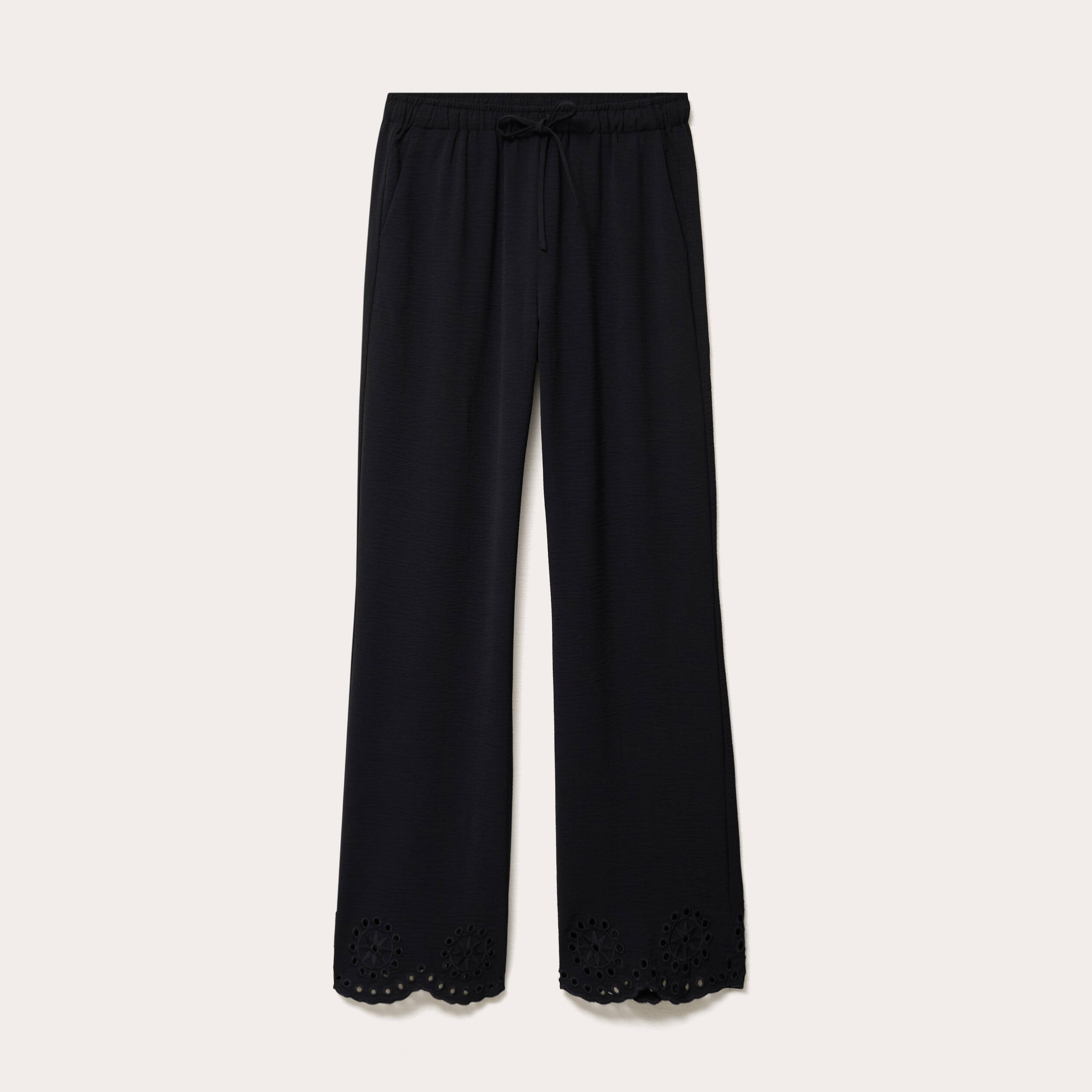 Pantalon large avec broderie noir femme