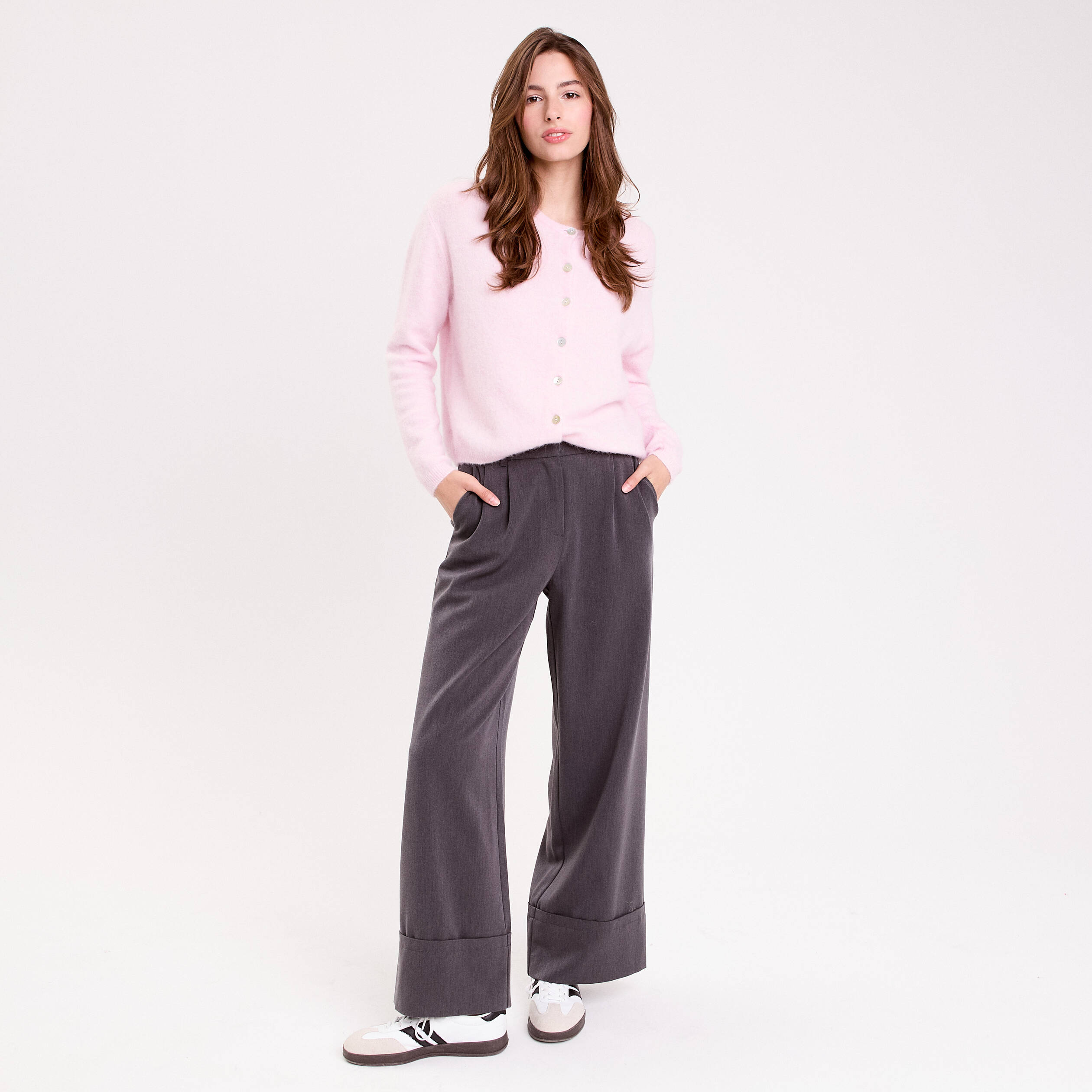 Pantalon large taille standard gris clair femme