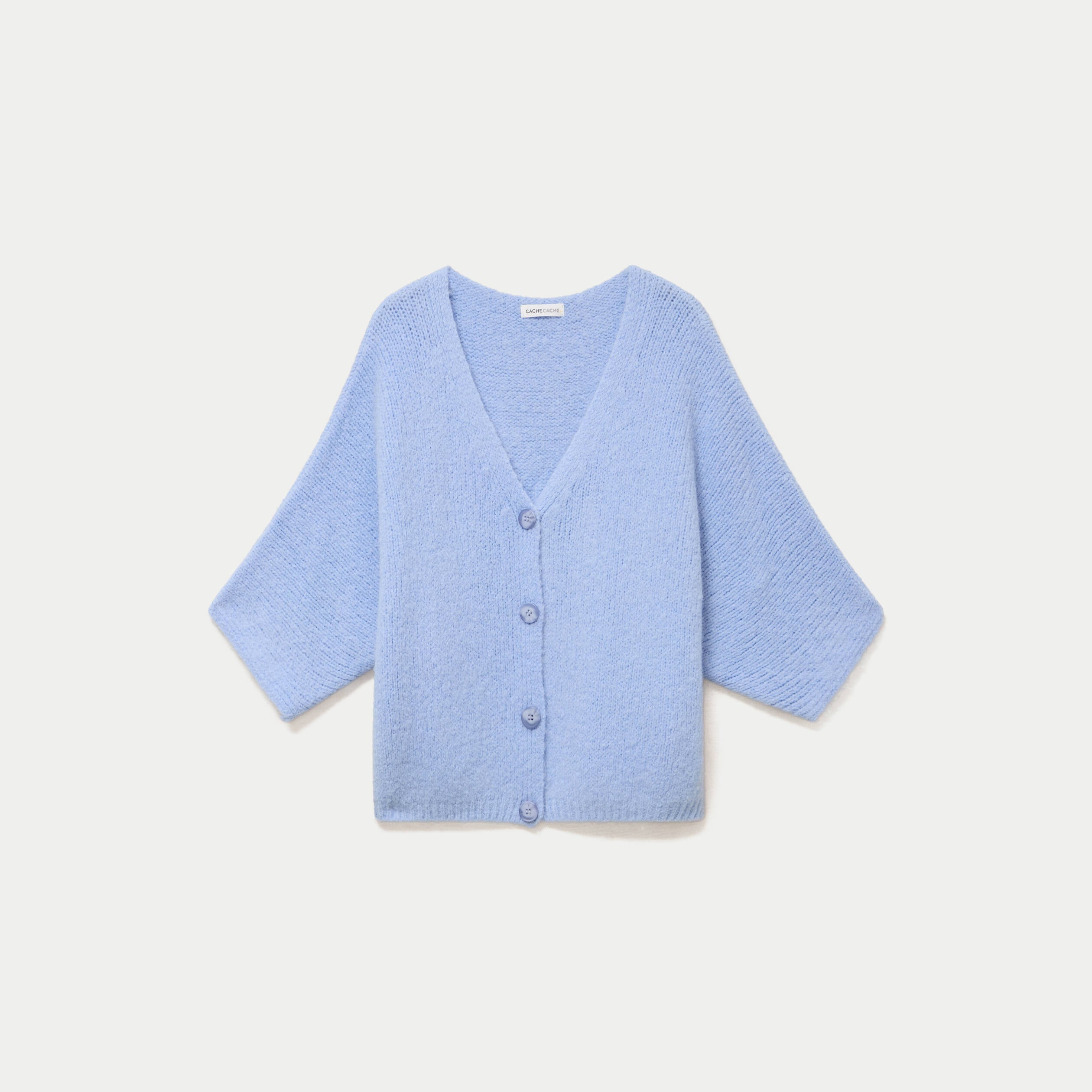 Gilet ample col v manches 3/4 bleu ciel femme