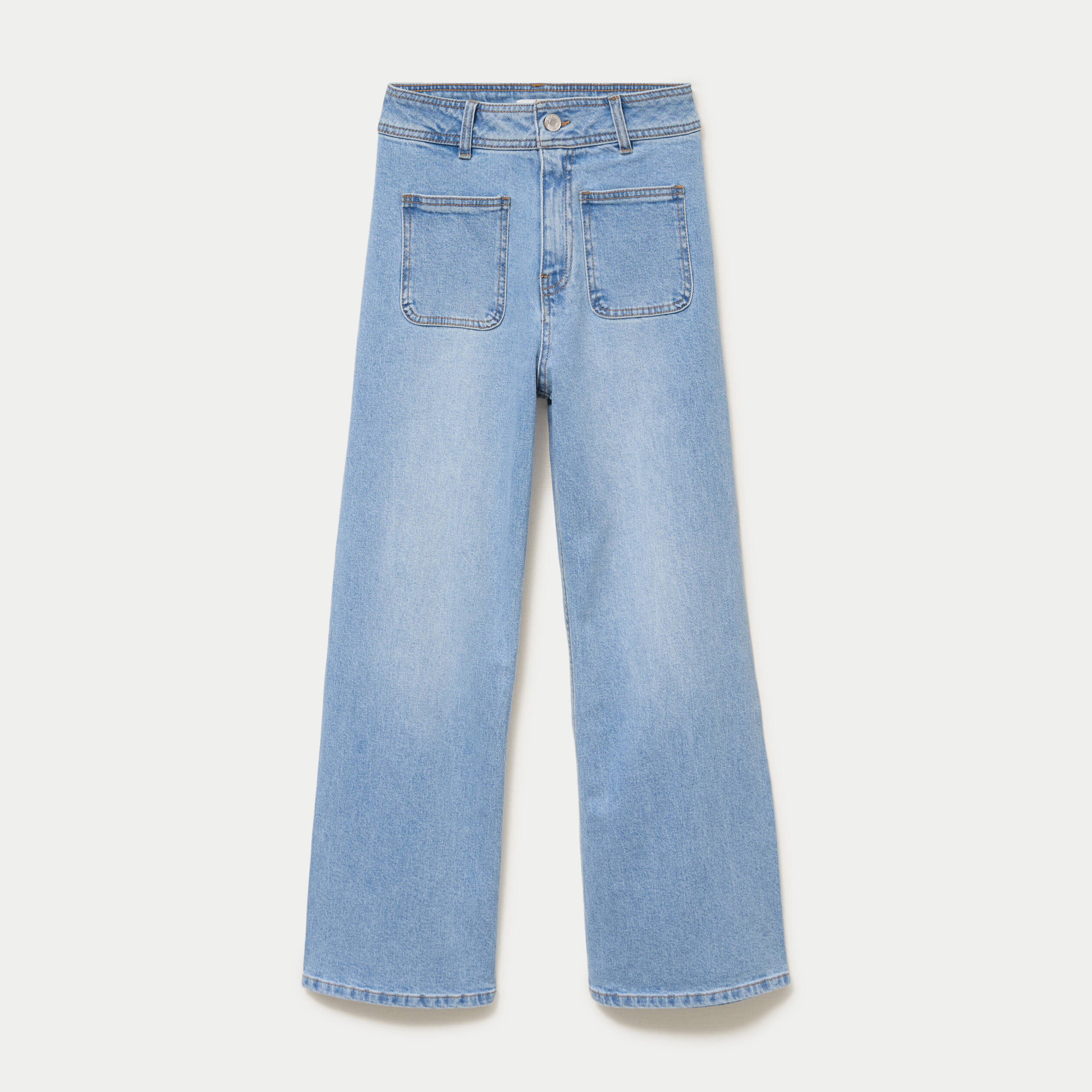 Jean wide leg cropped taille haute denim bleach femme