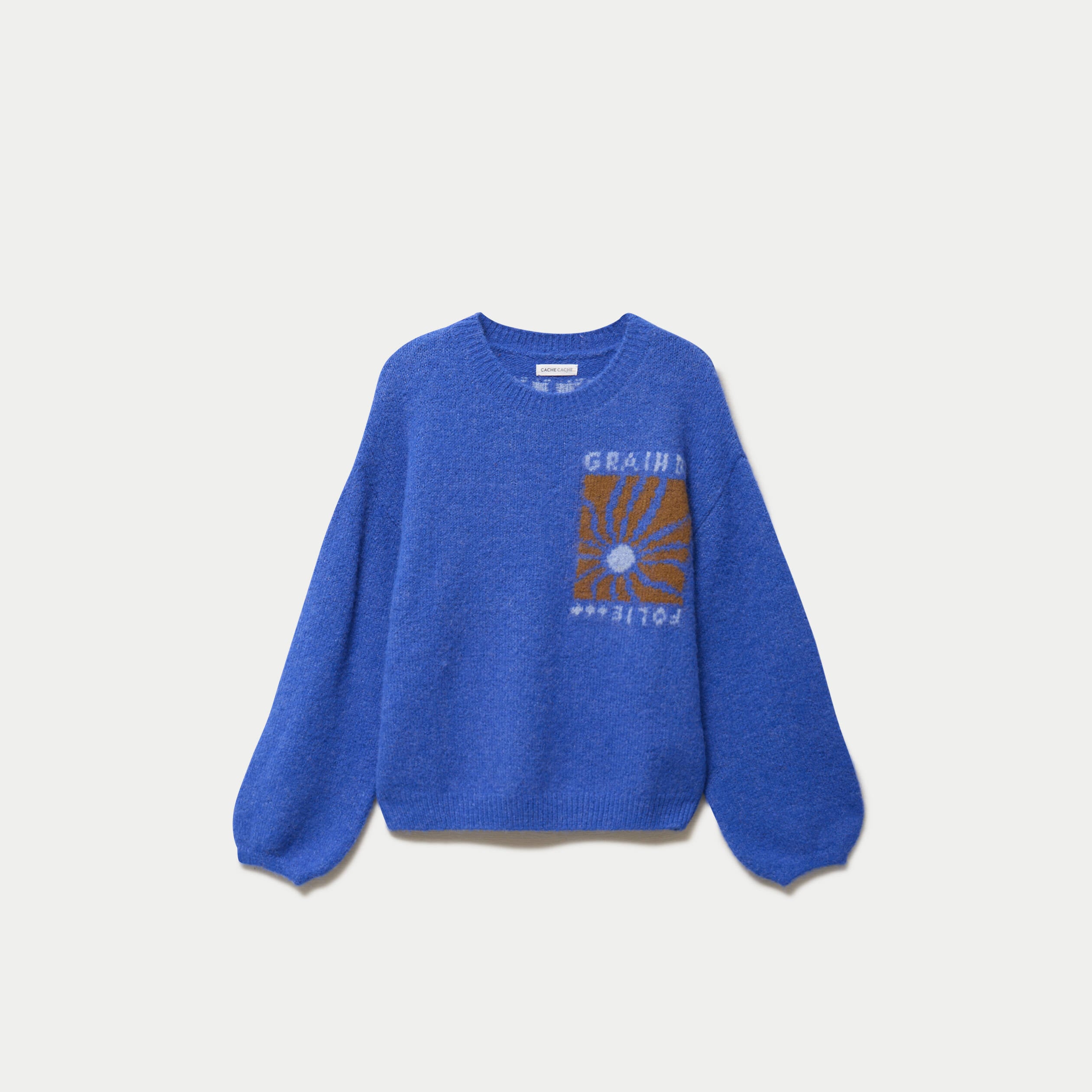 Pull ample col rond manches longues bleu electrique femme
