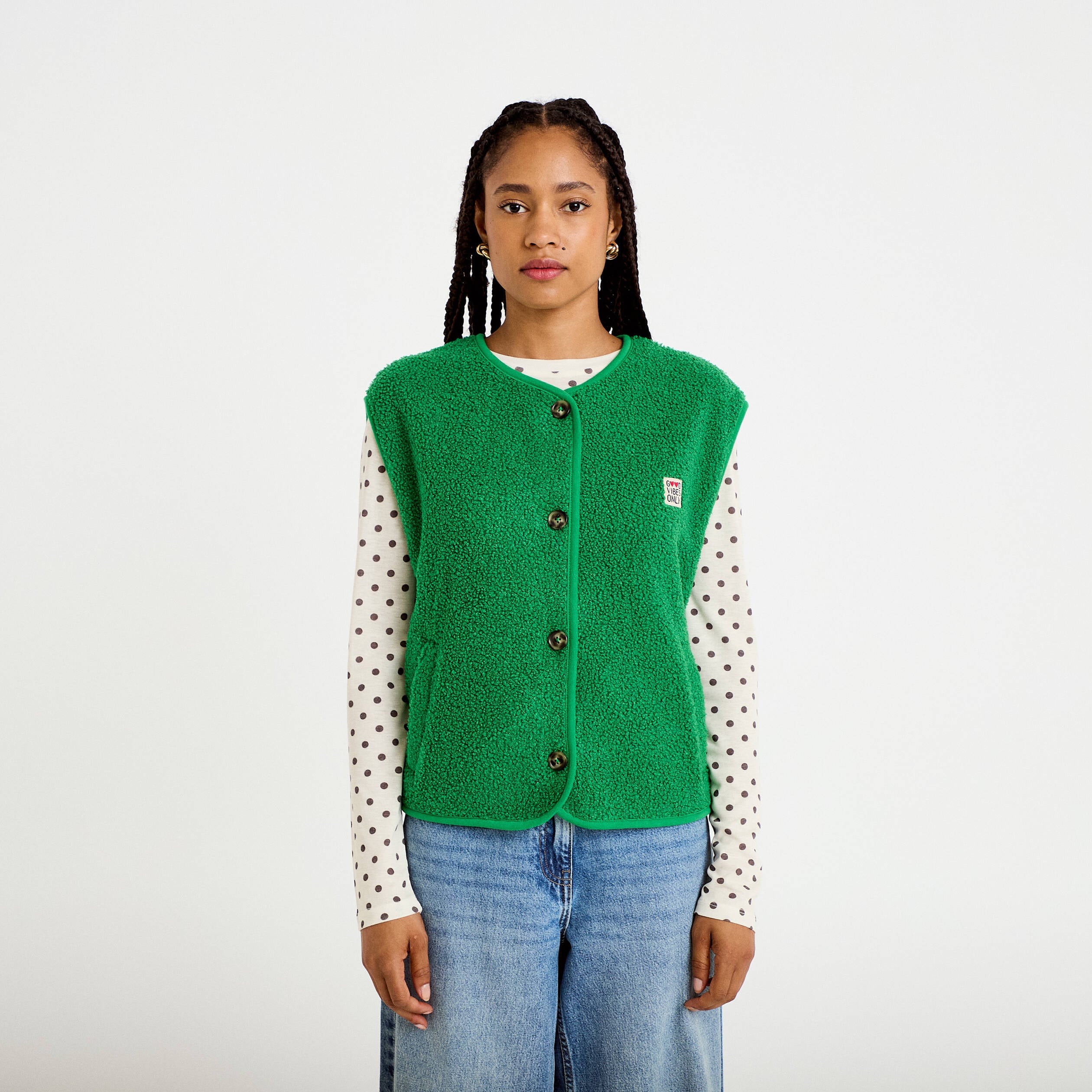 Gilet sans manches effet polaire vert fonc&eacute; femme
