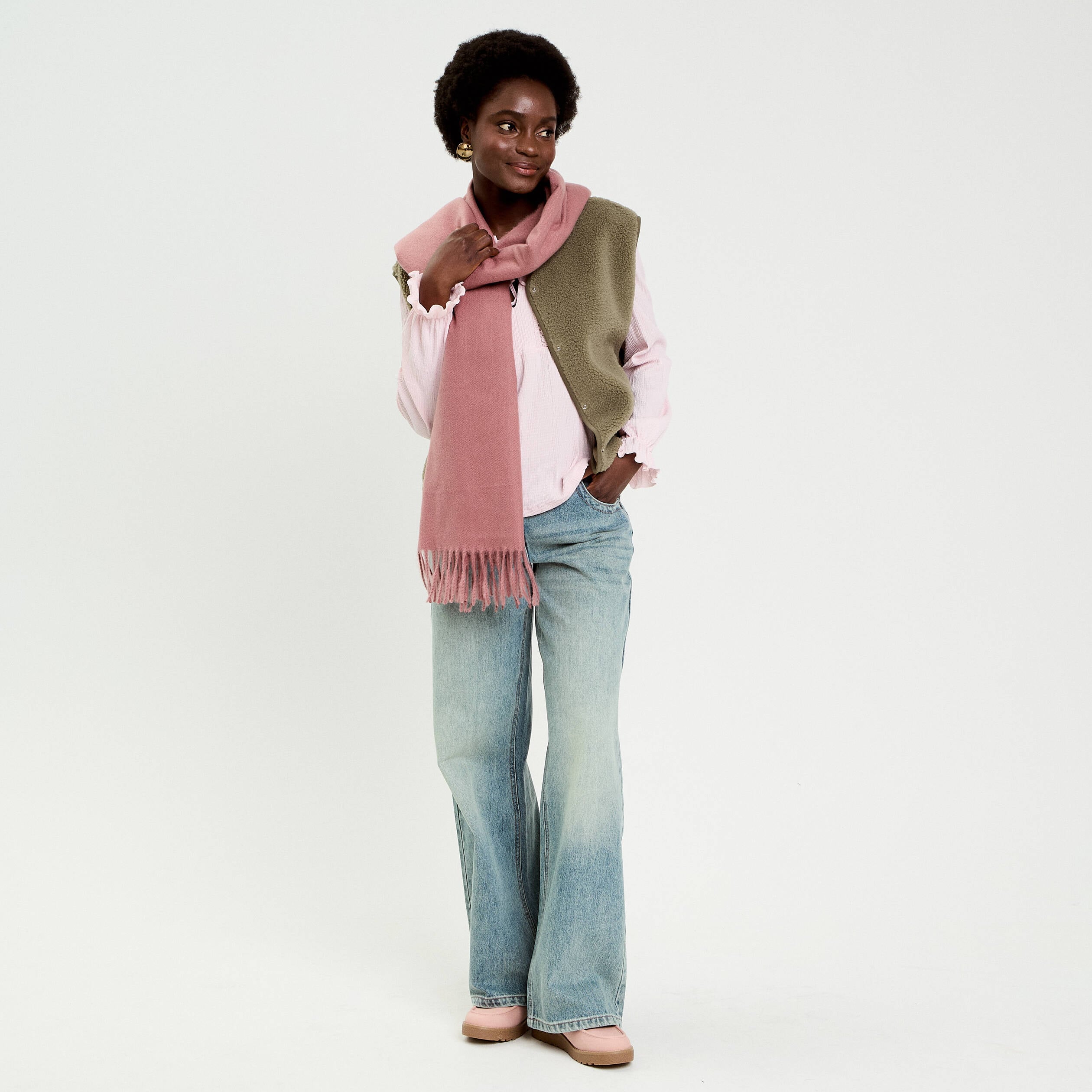 Blouse manches longues rose clair femme