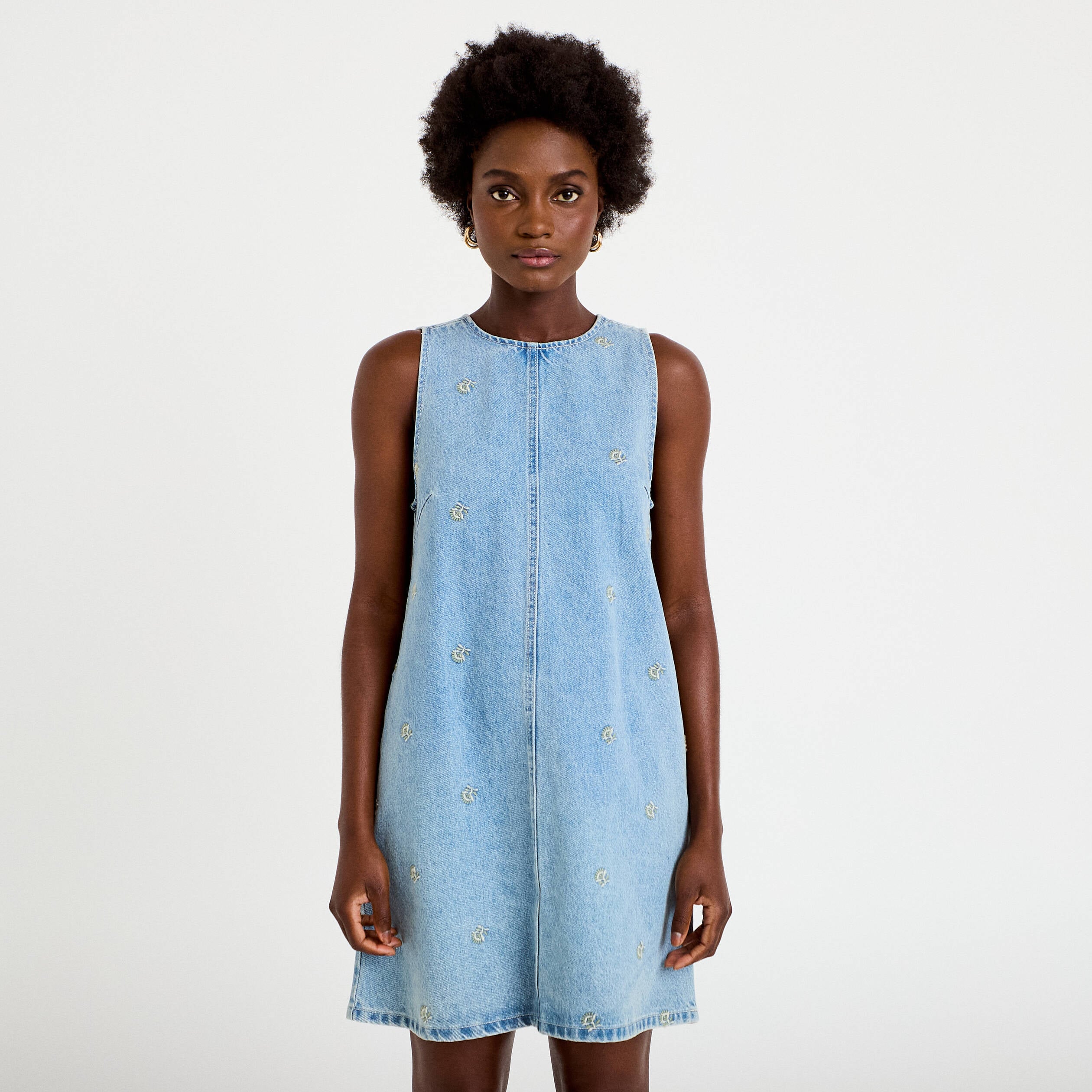Robe courte &eacute;vas&eacute;e en jean sans manches bleu femme