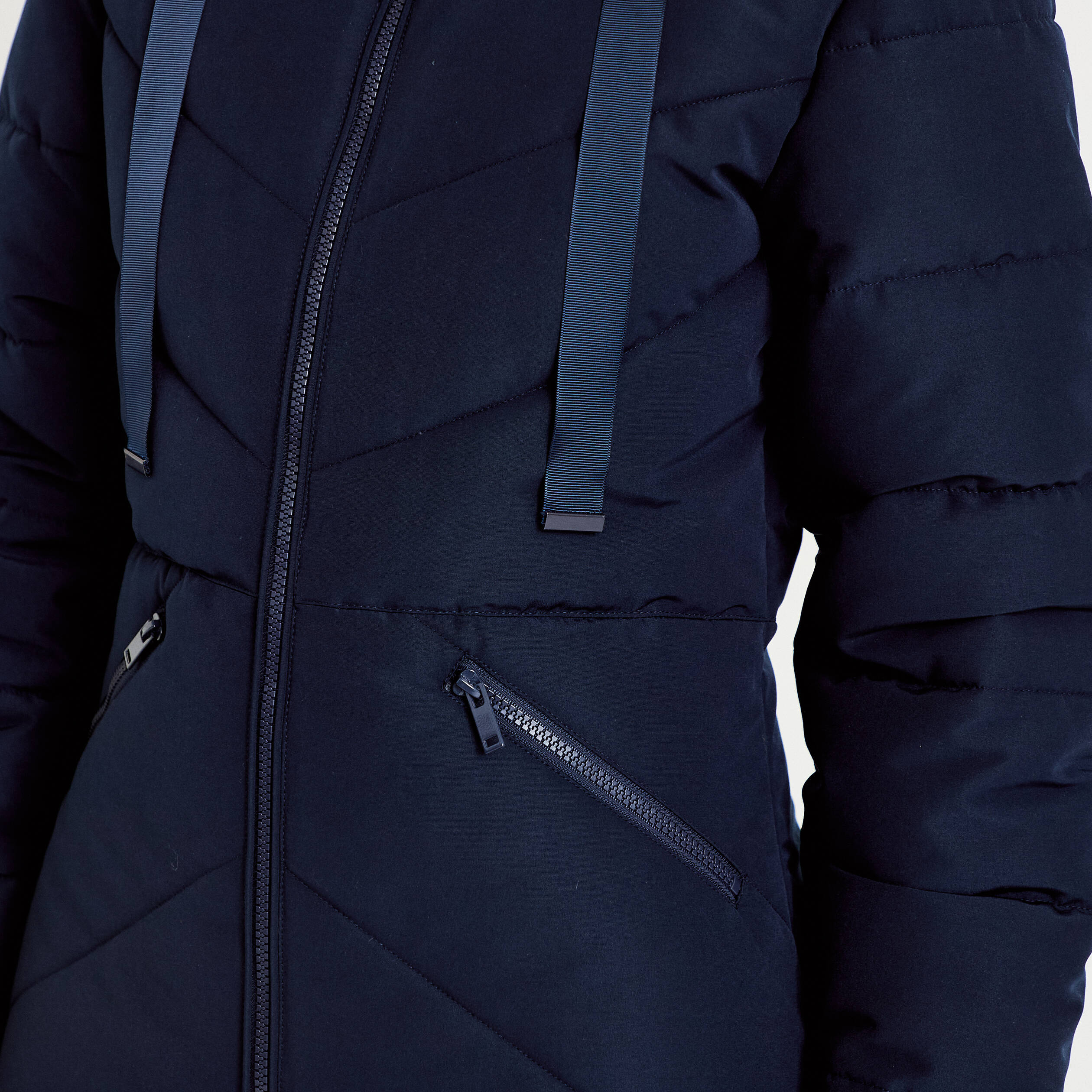 Doudoune cintr&eacute;e &agrave; capuche bleu marine femme