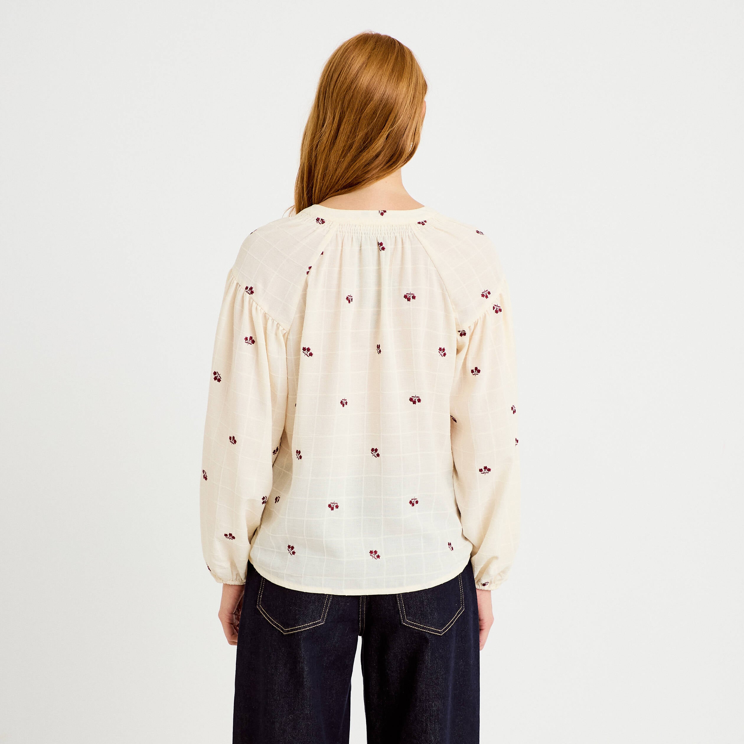 Blouse avec broderie bordeaux femme