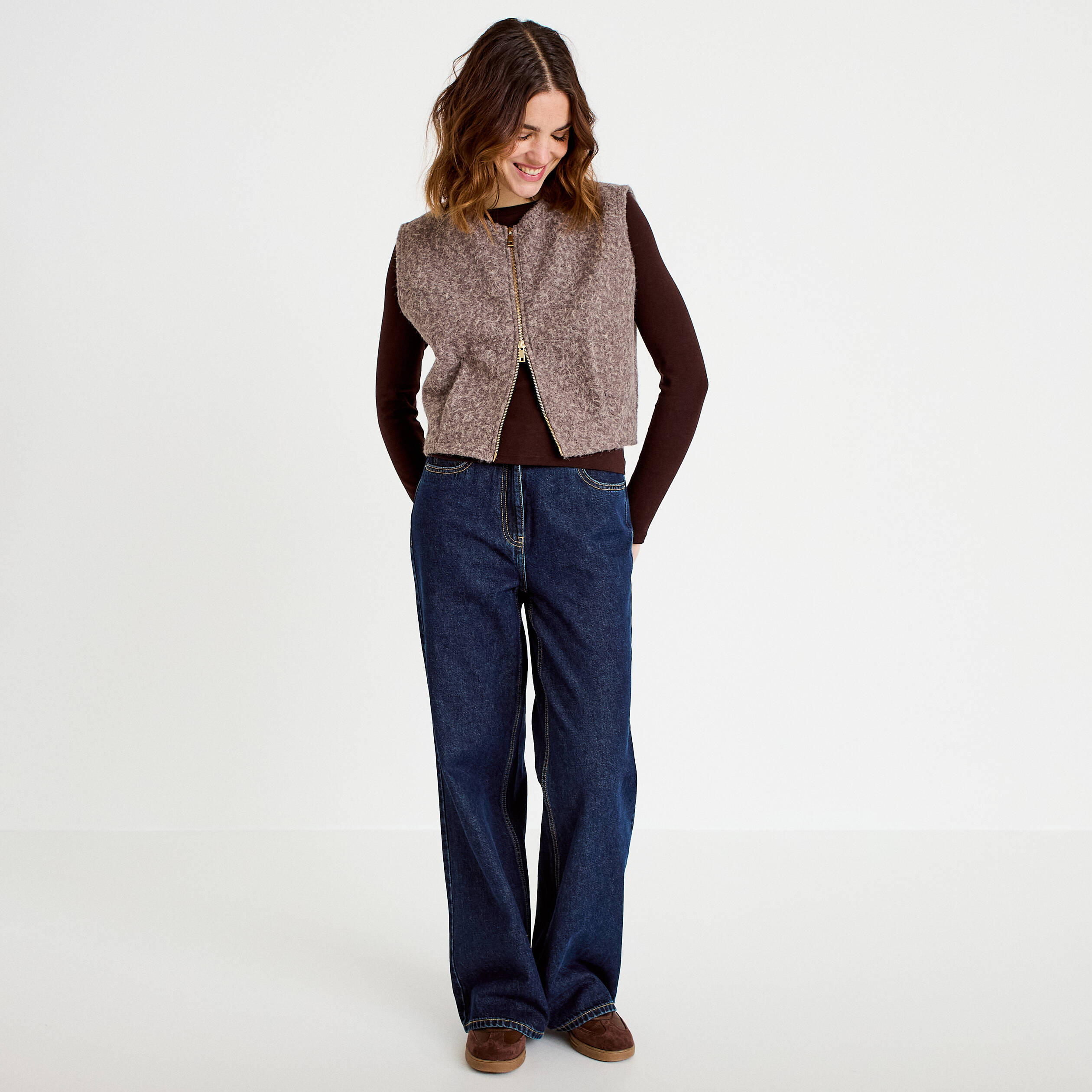 Veste sans manches effet polaire sable femme