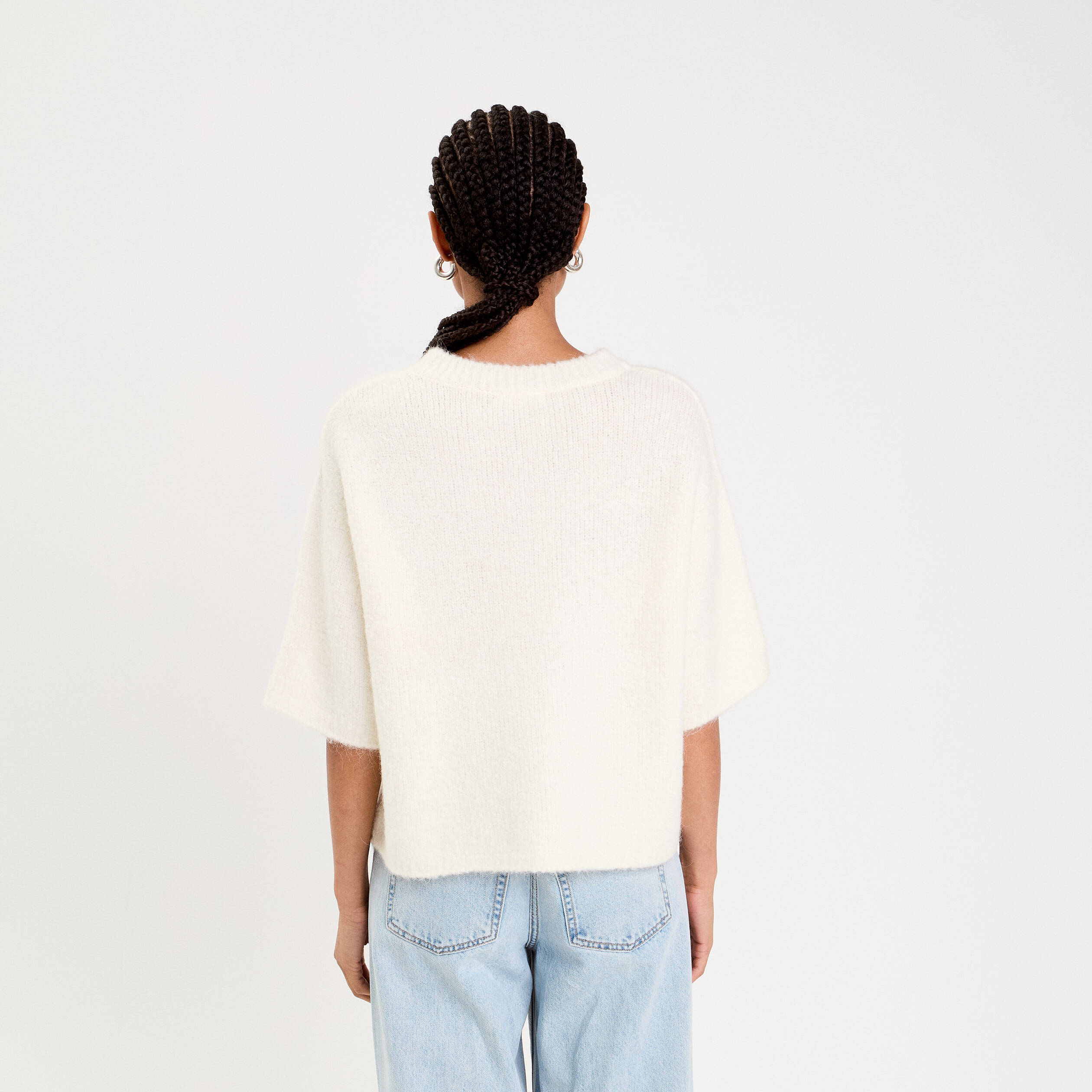 Pull manches courtes ecru femme