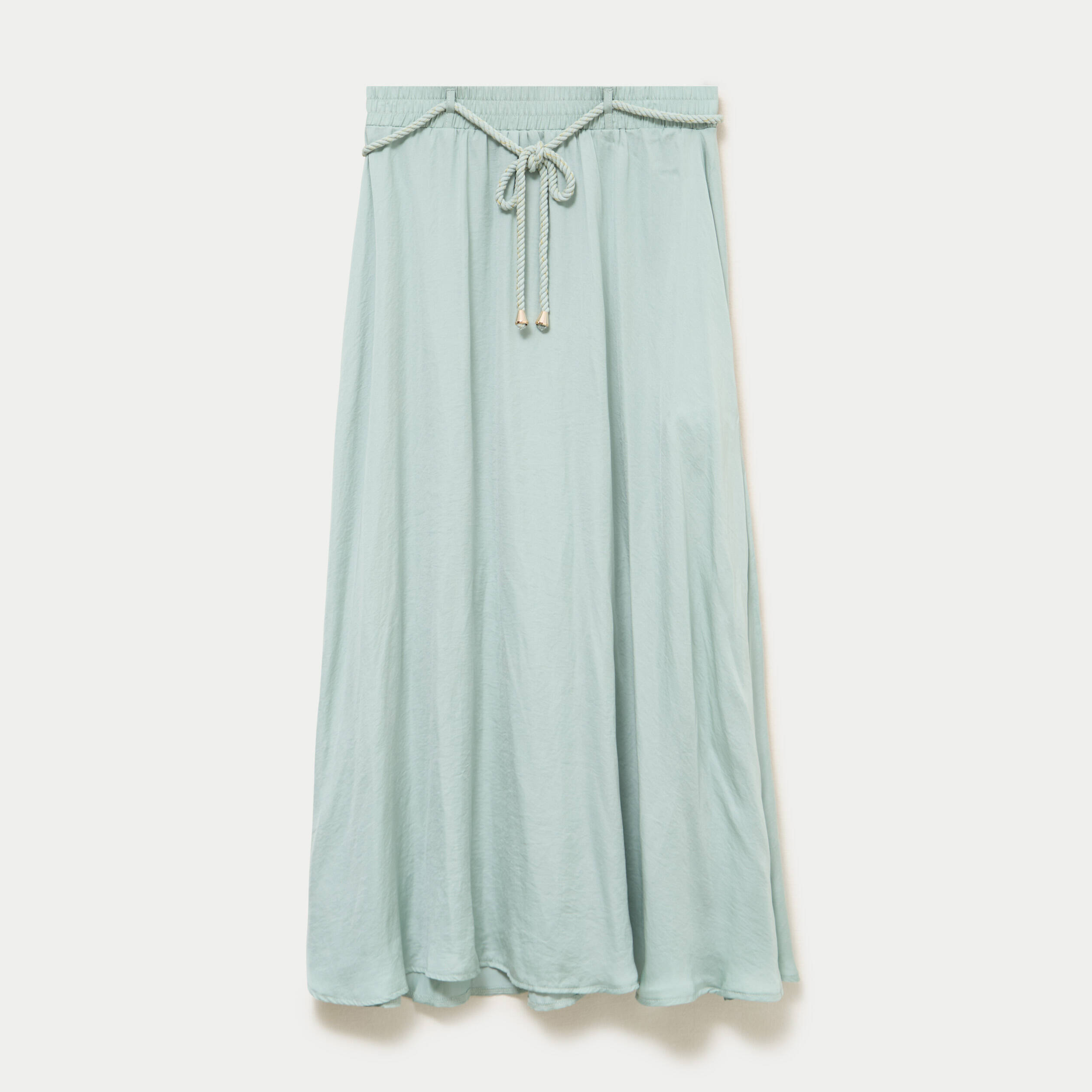 Jupe longue &eacute;vas&eacute;e satin vert pastel femme