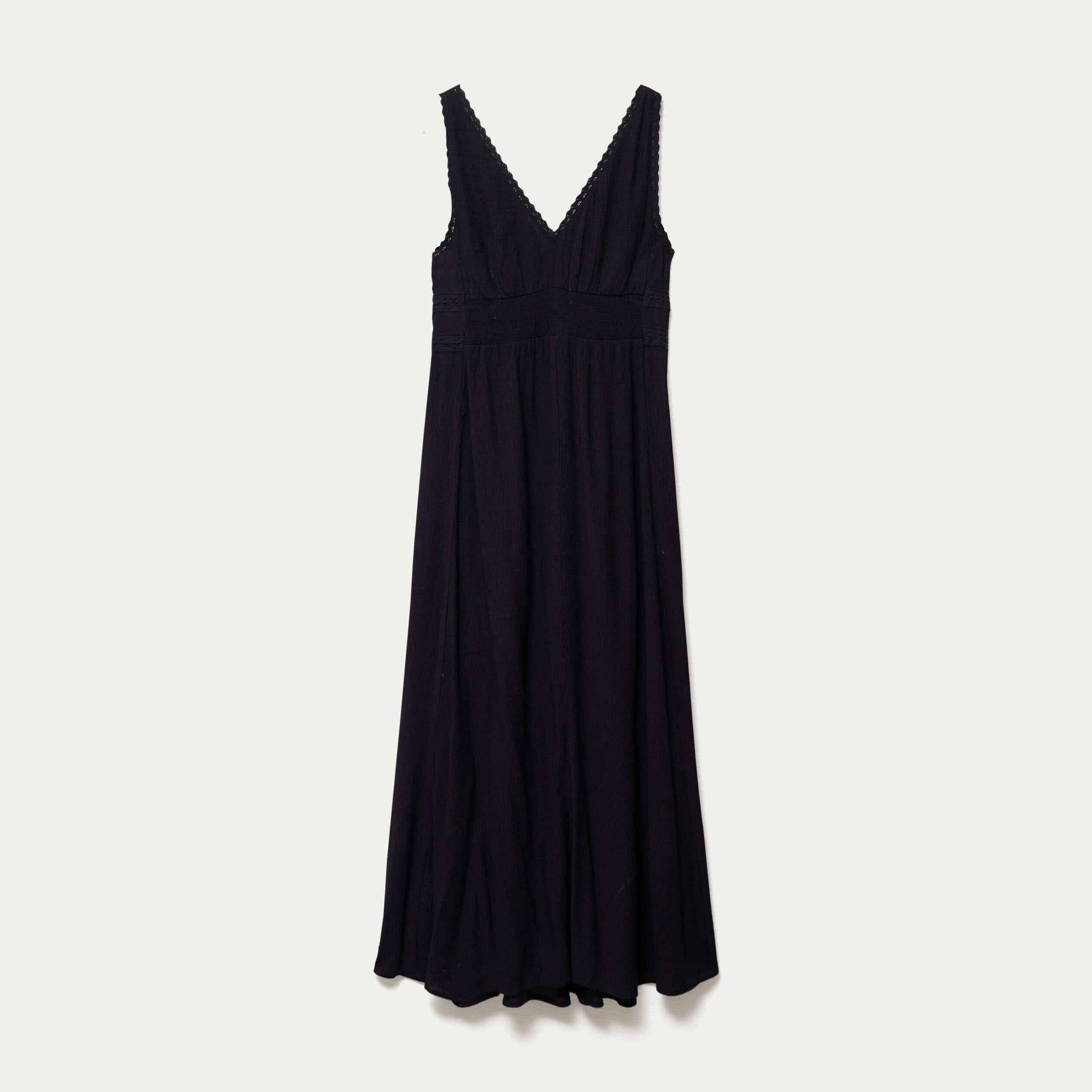 Robe longue &eacute;vas&eacute;e col v sans manches noir femme