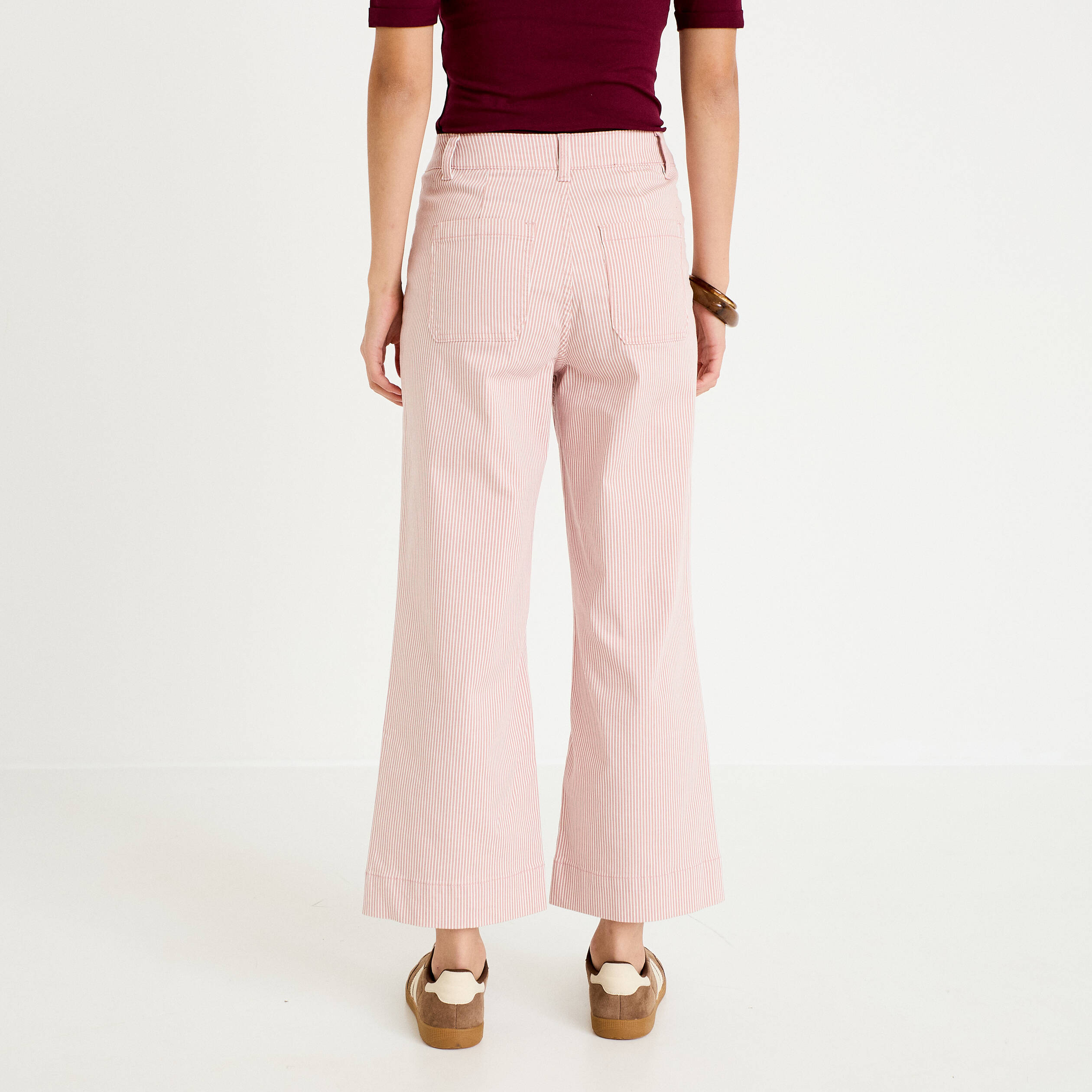 Jean flare cropped taille haute rose nude femme
